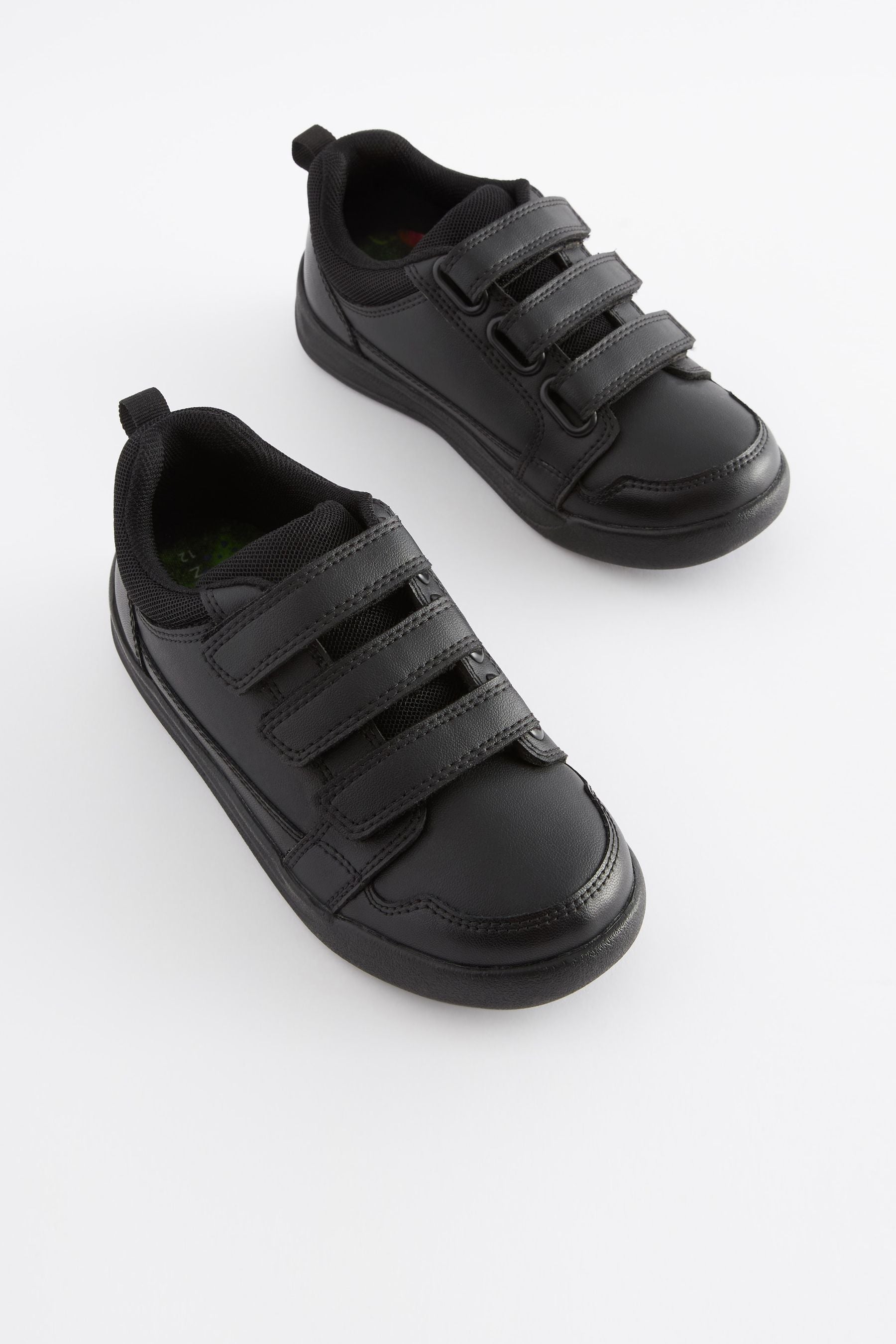 Black Dinosaur School Strap Touch Fastening Shoes