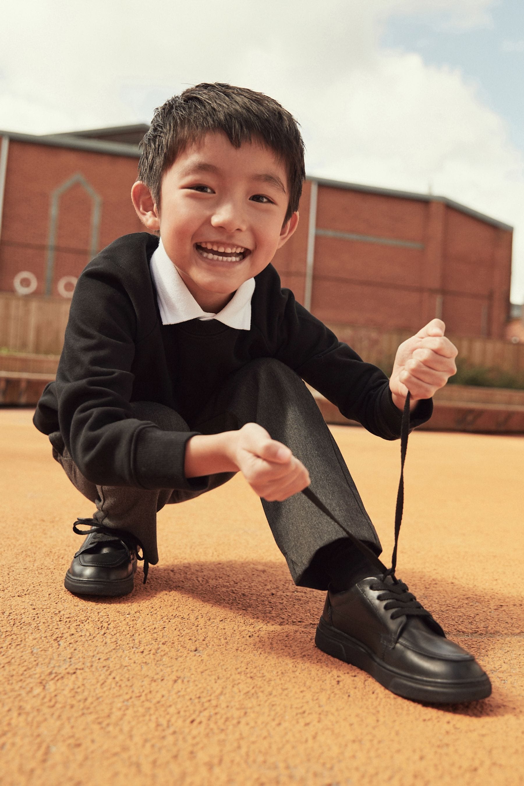 Black Leather Lace-Up School Shoes