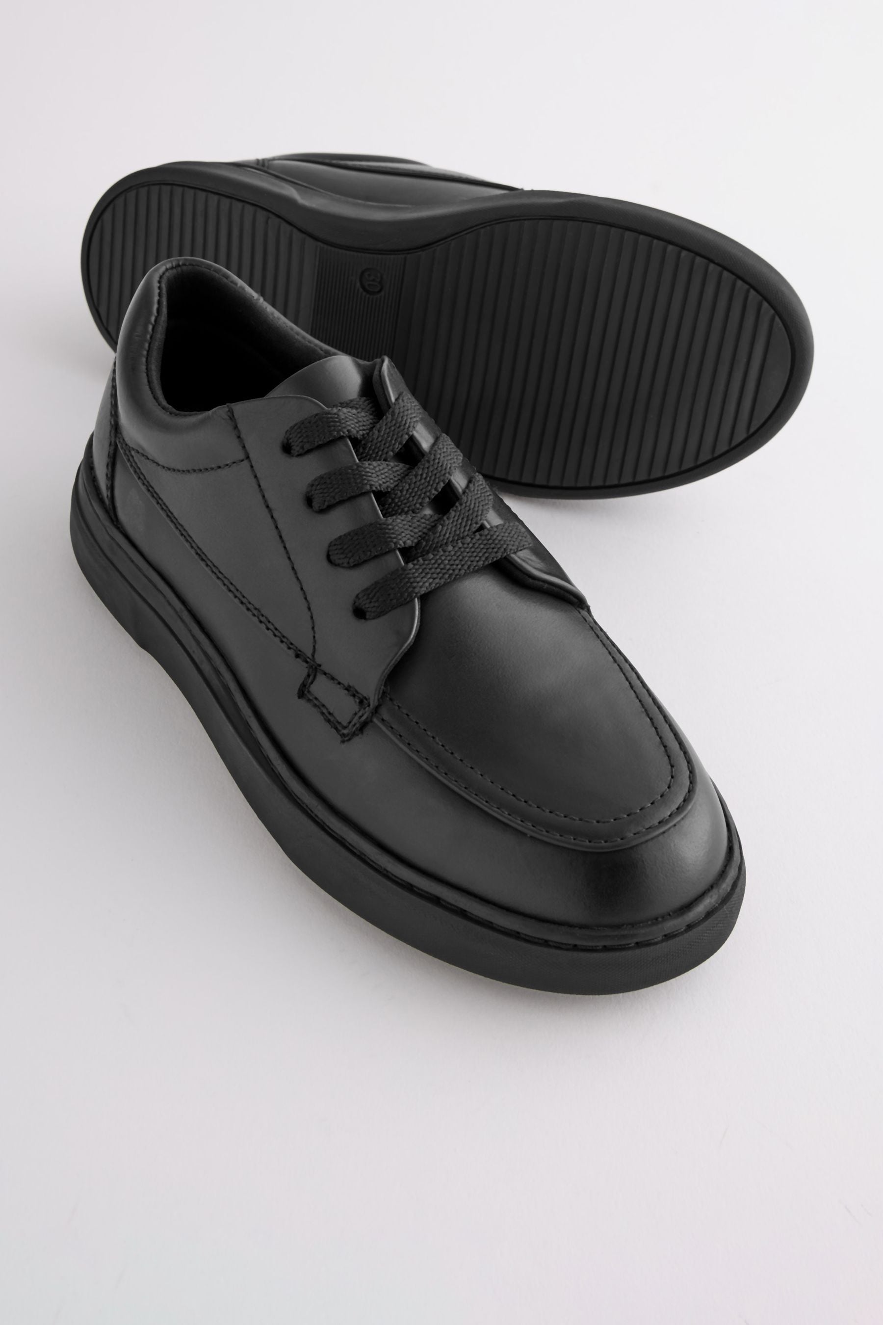 Black Leather Lace-Up School Shoes