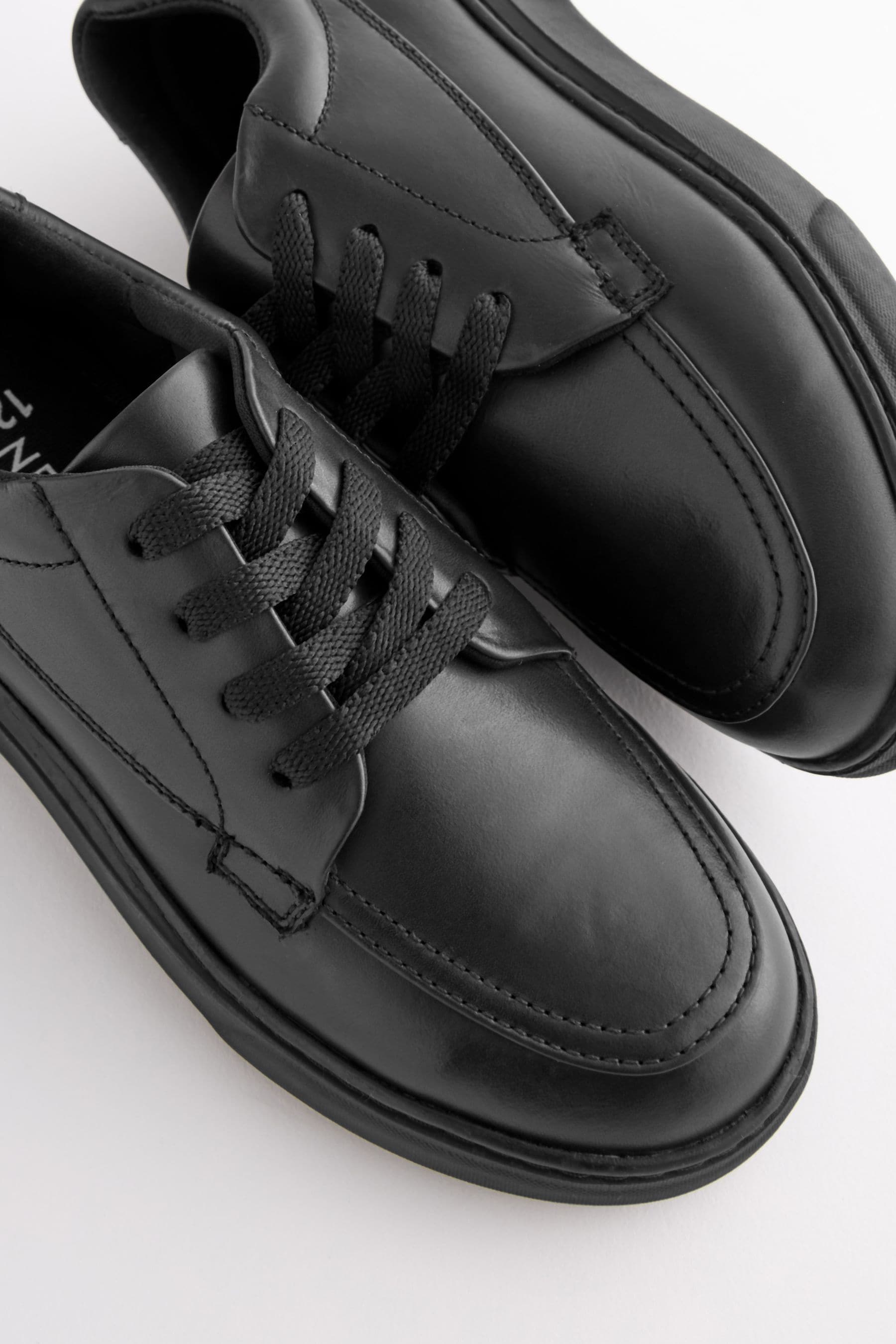 Black Leather Lace-Up School Shoes