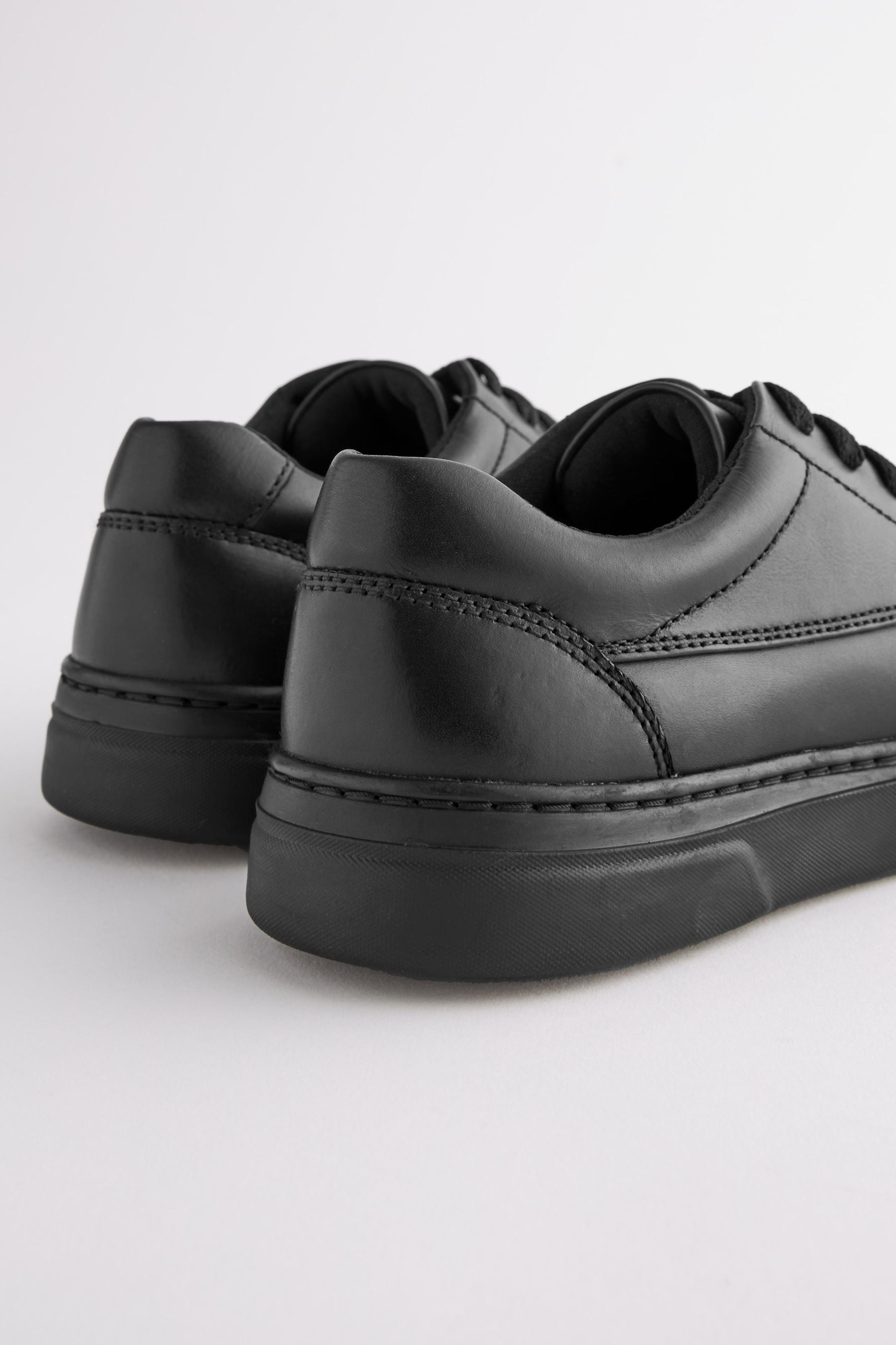 Black Leather Lace-Up School Shoes