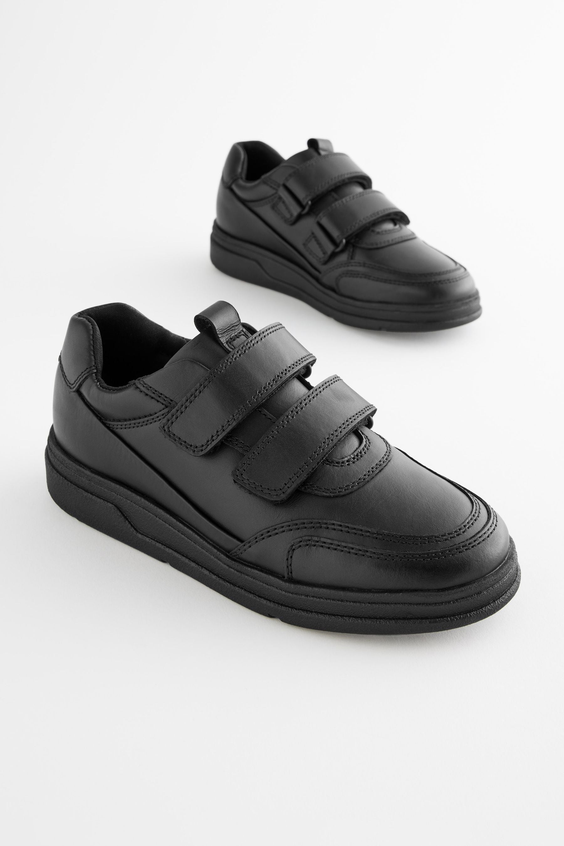 Black Leather Touch Fastening School Shoes