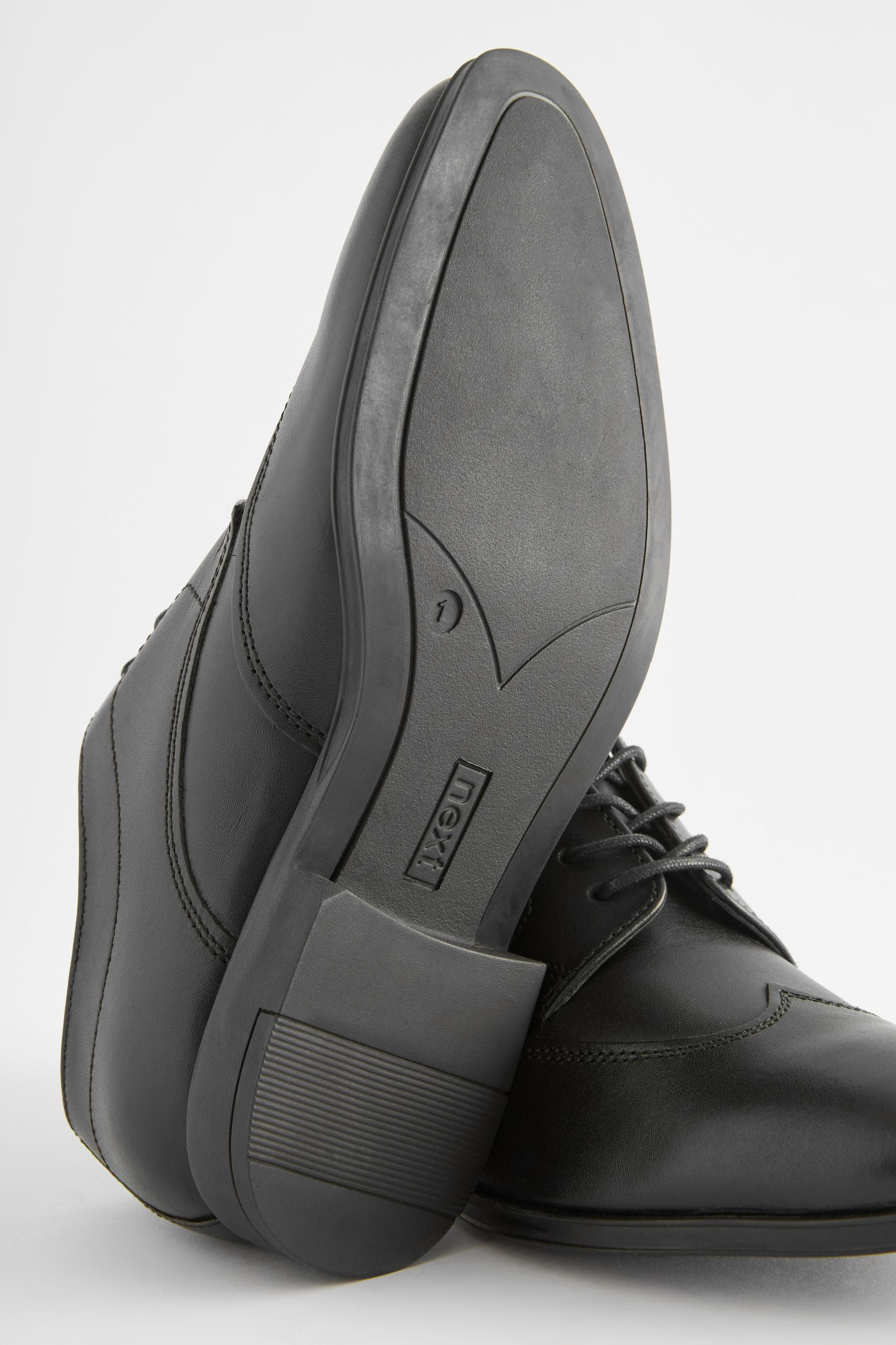 Black School Leather Wing Cap Shoes