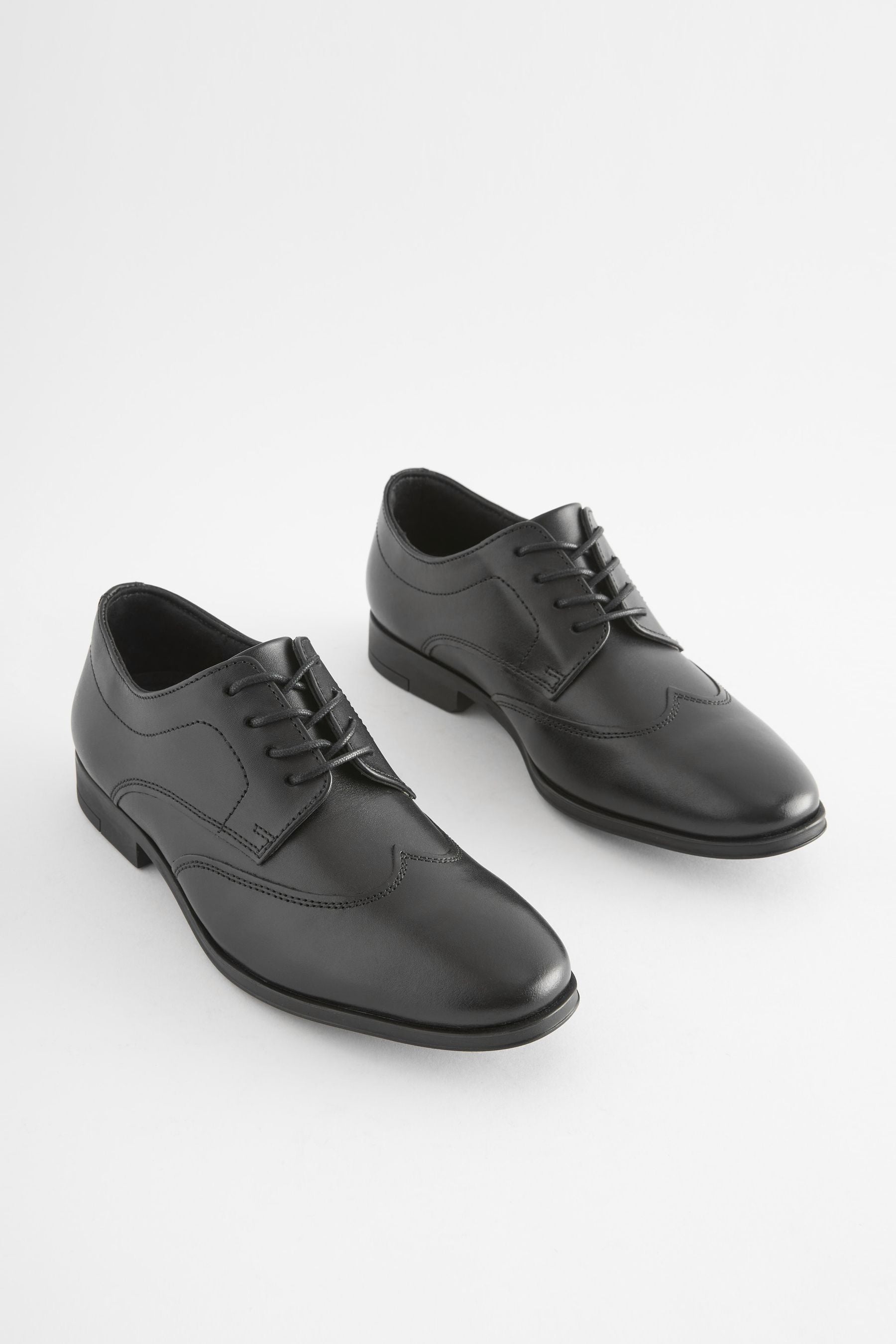 Black School Leather Wing Cap Shoes