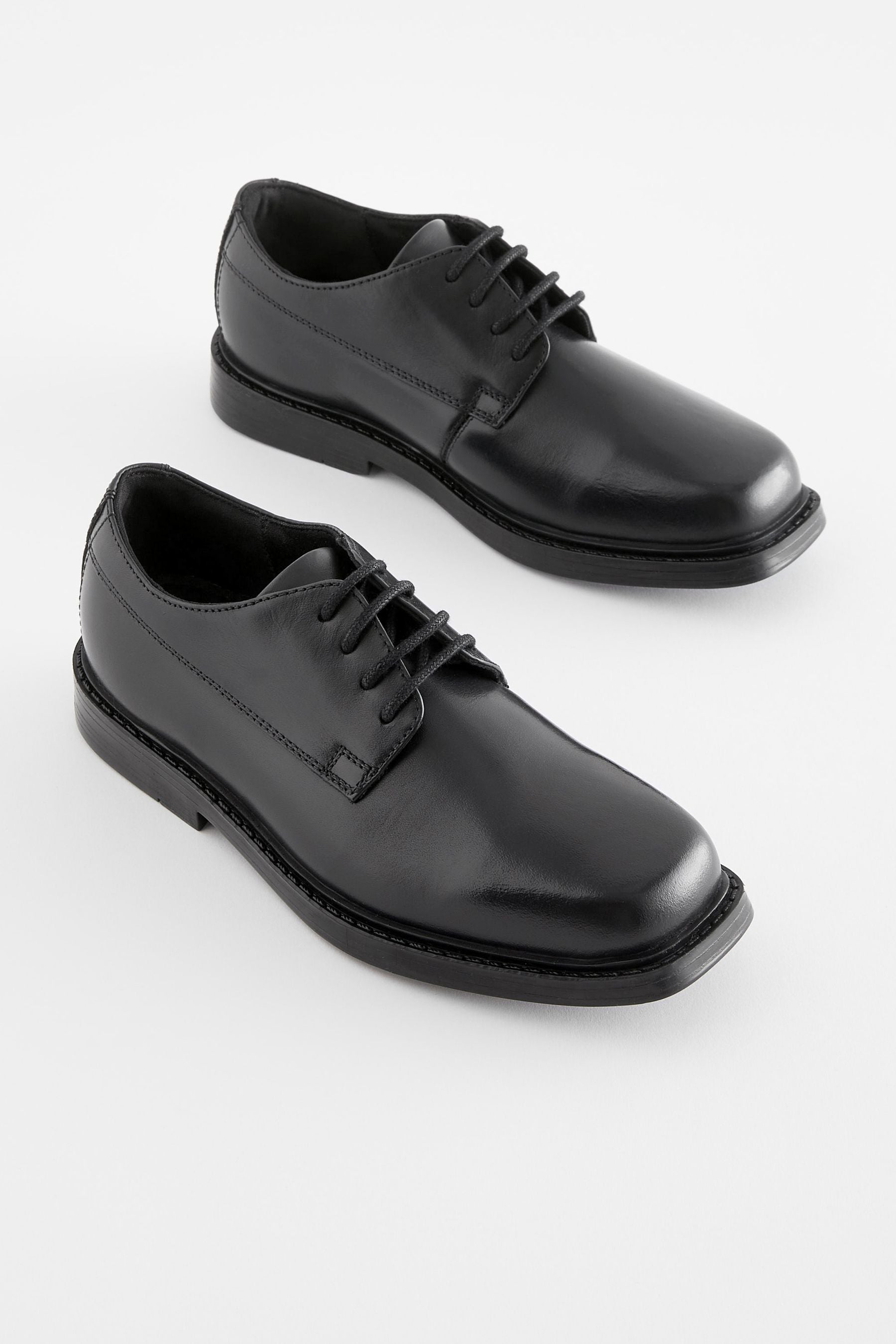 Black School Leather Lace-Up Shoes