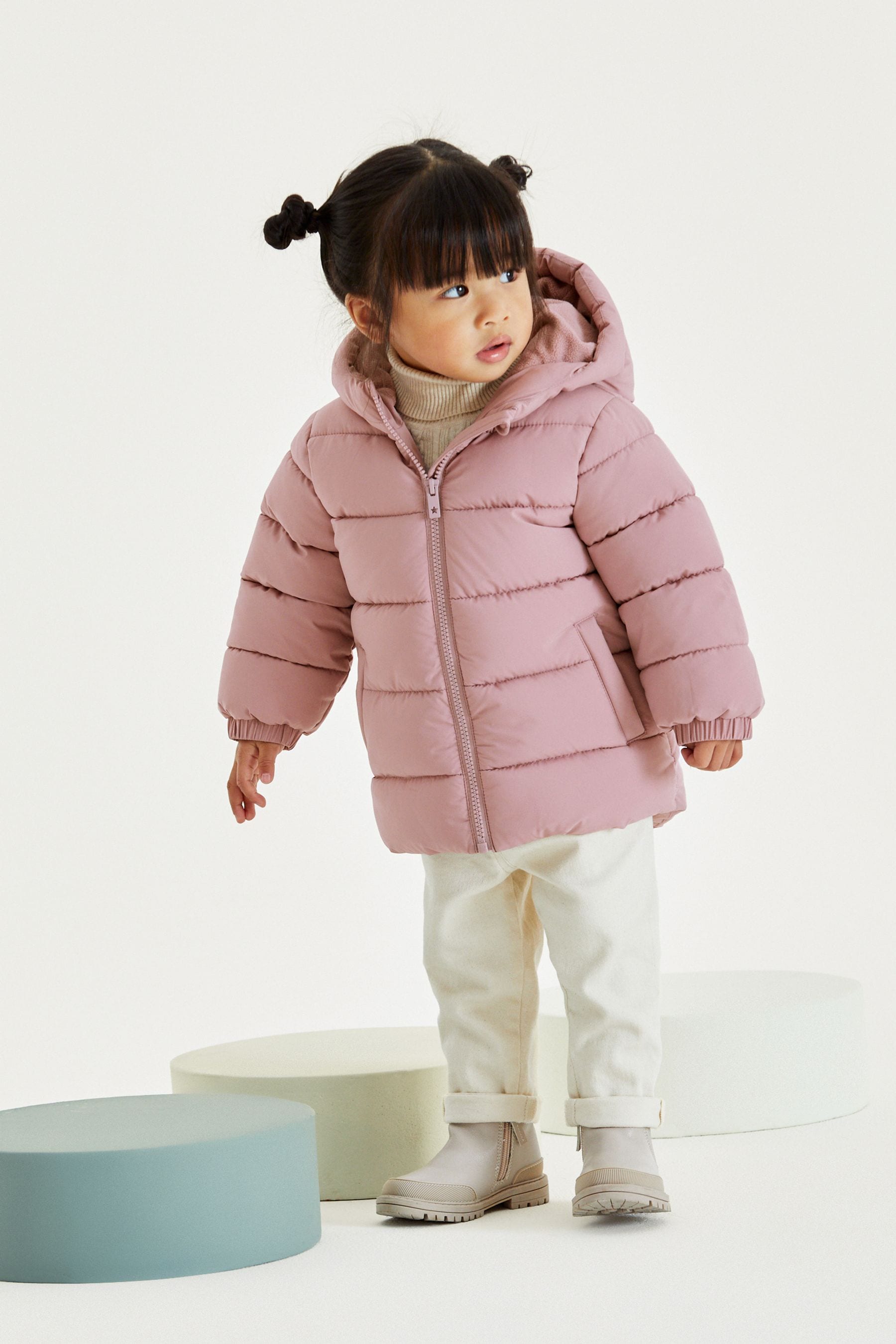 Pink Shower Resistant Fleece Lined Hooded Padded Coat (3mths-7yrs)