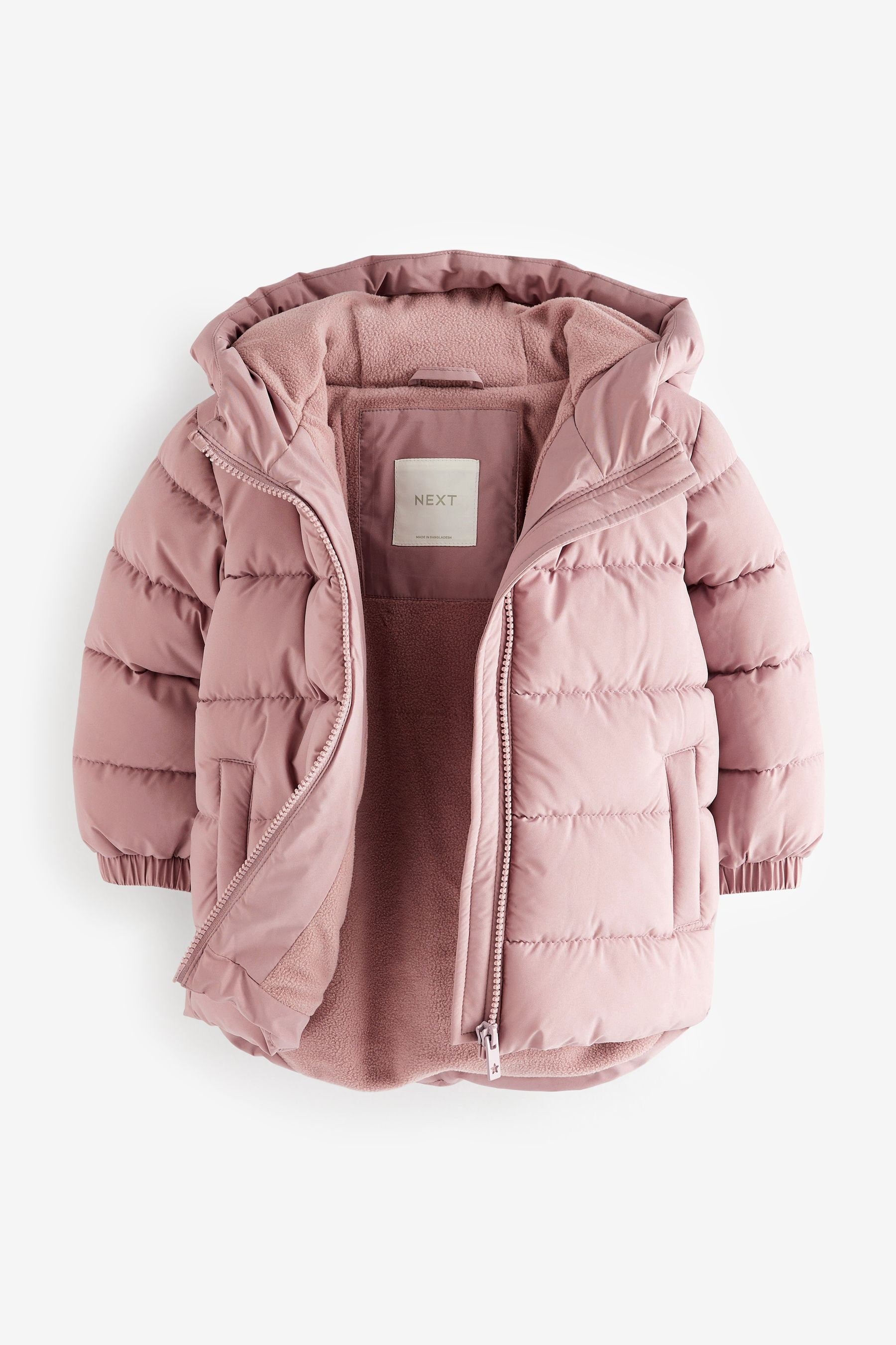 Pink Shower Resistant Fleece Lined Hooded Padded Coat (3mths-7yrs)