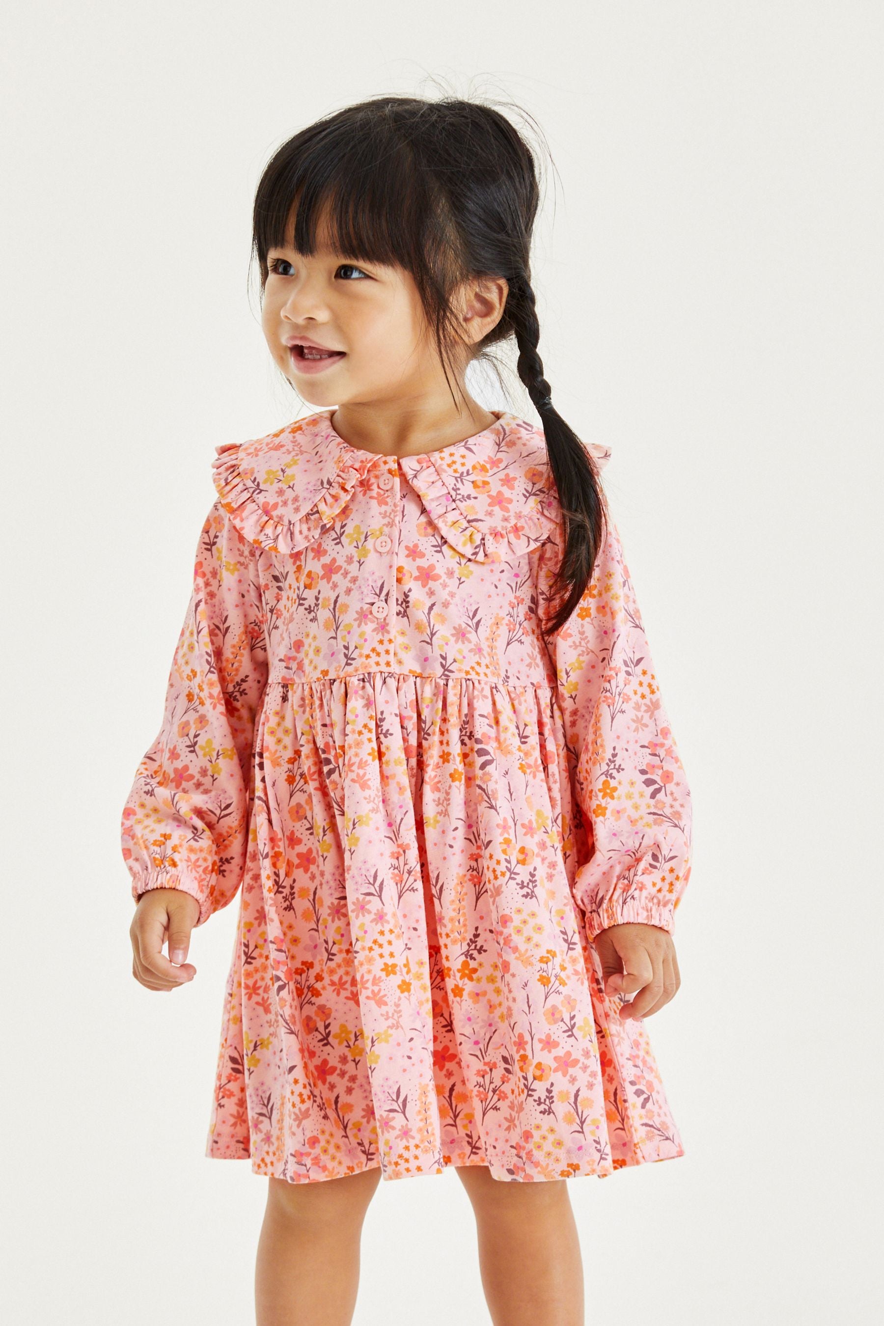 Pink Floral Long Sleeve Tea Dress (3mths-7yrs)