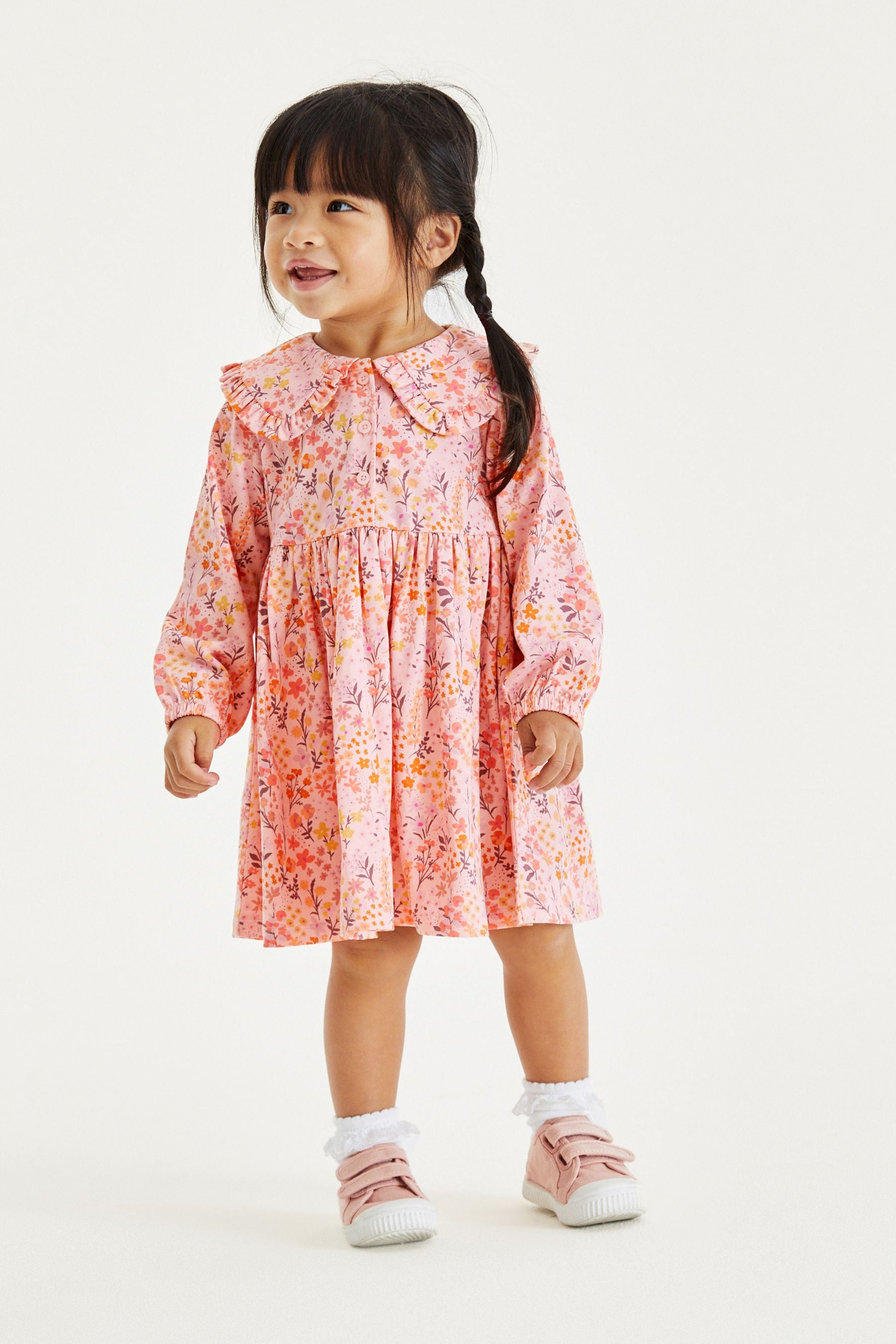 Pink Floral Long Sleeve Tea Dress (3mths-7yrs)