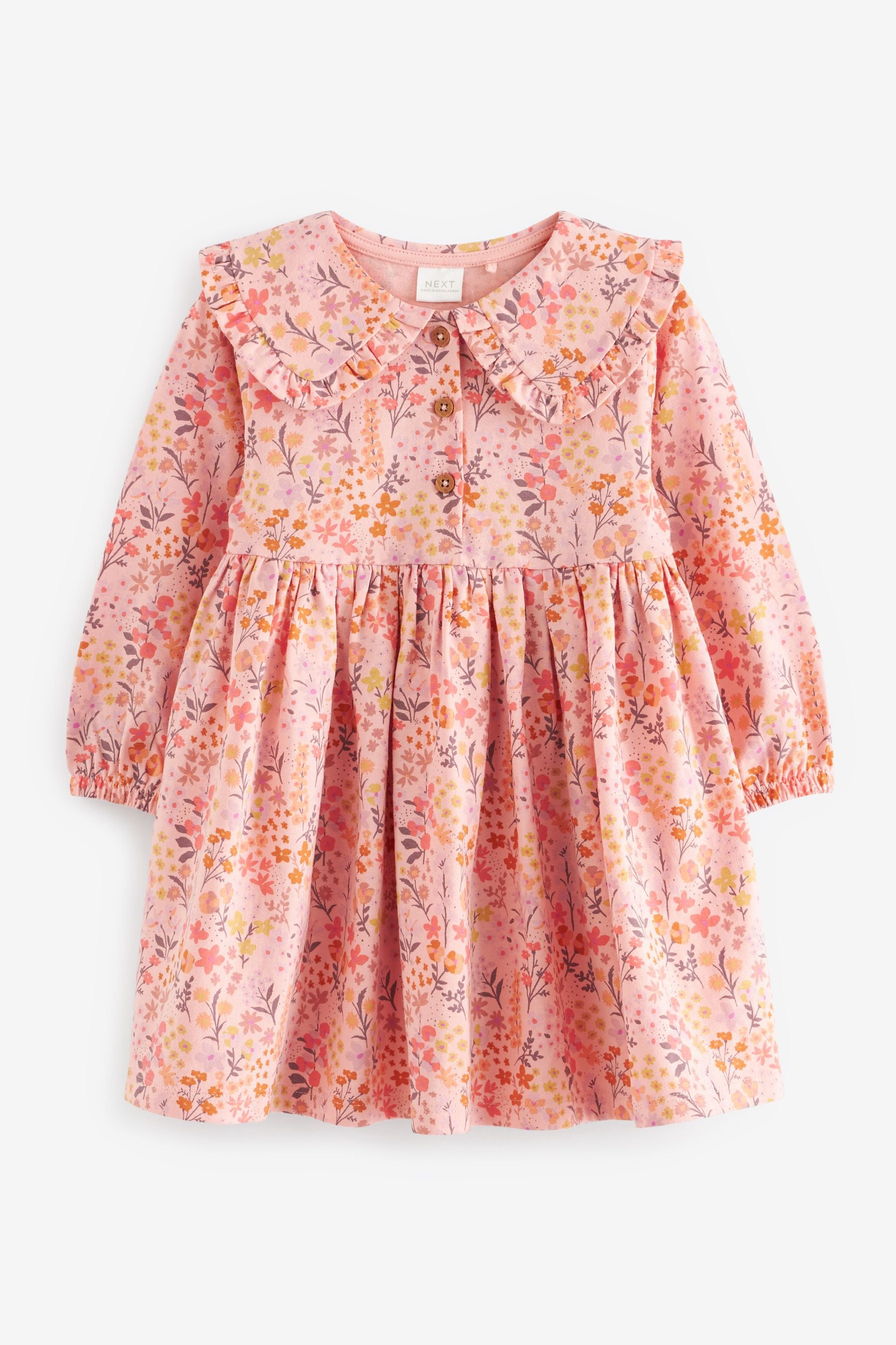 Pink Floral Long Sleeve Tea Dress (3mths-7yrs)