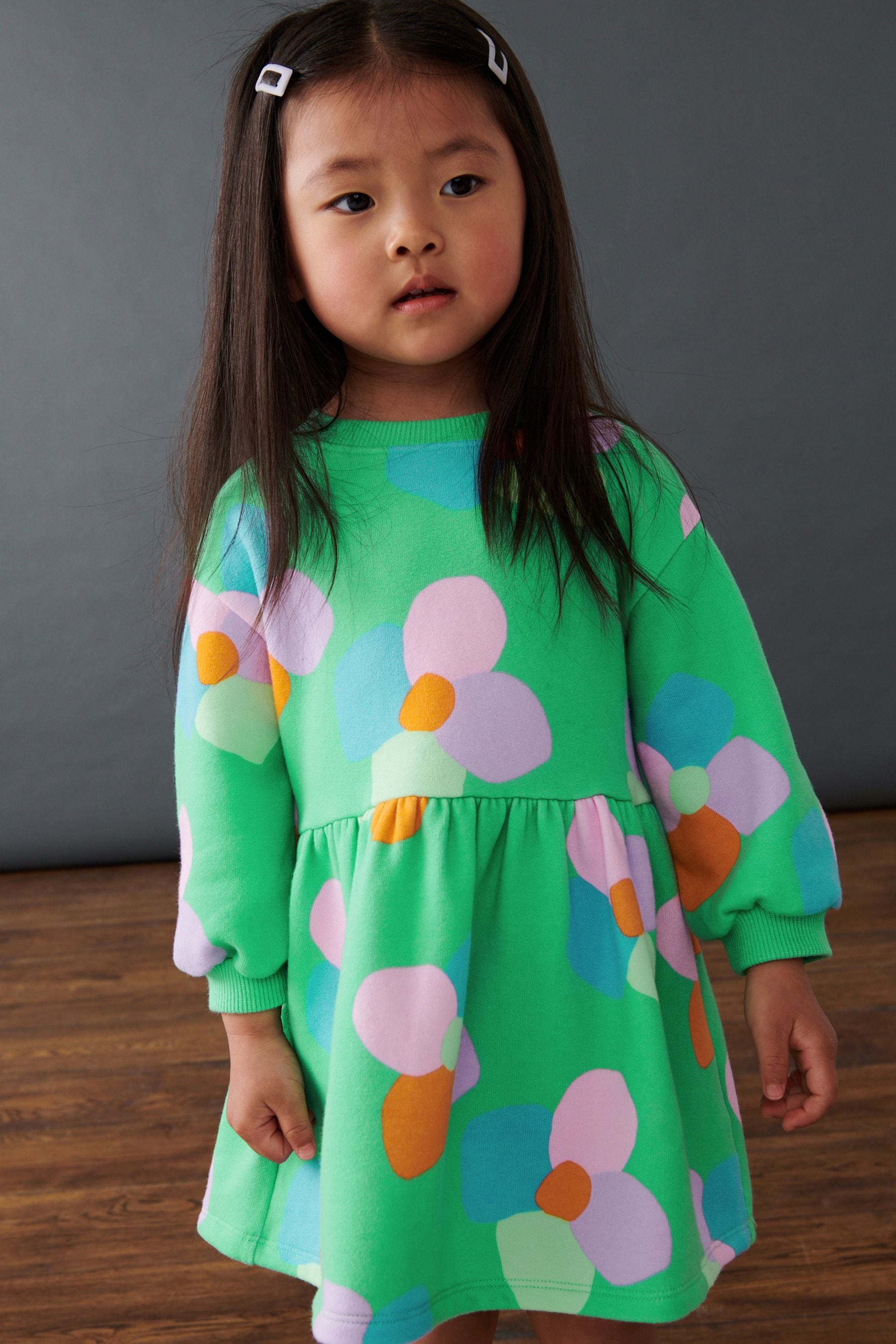 Bright Green Printed Sweat Dress (3mths-7yrs)