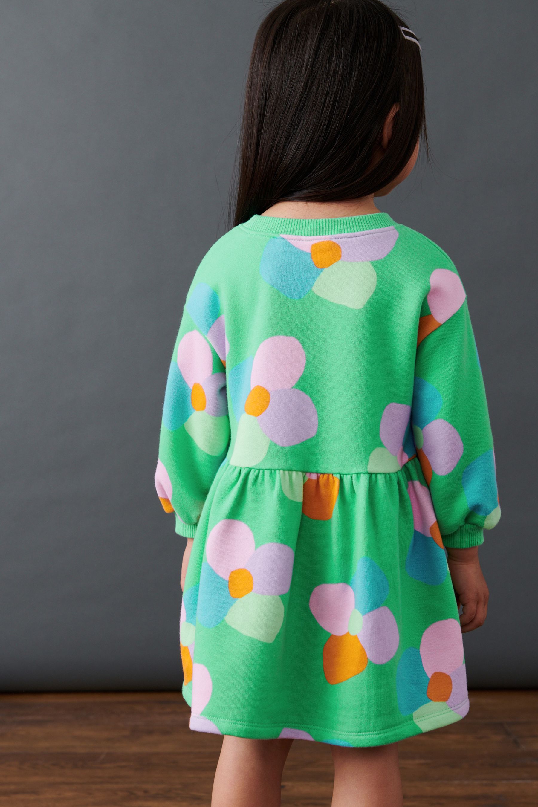 Bright Green Printed Sweat Dress (3mths-7yrs)