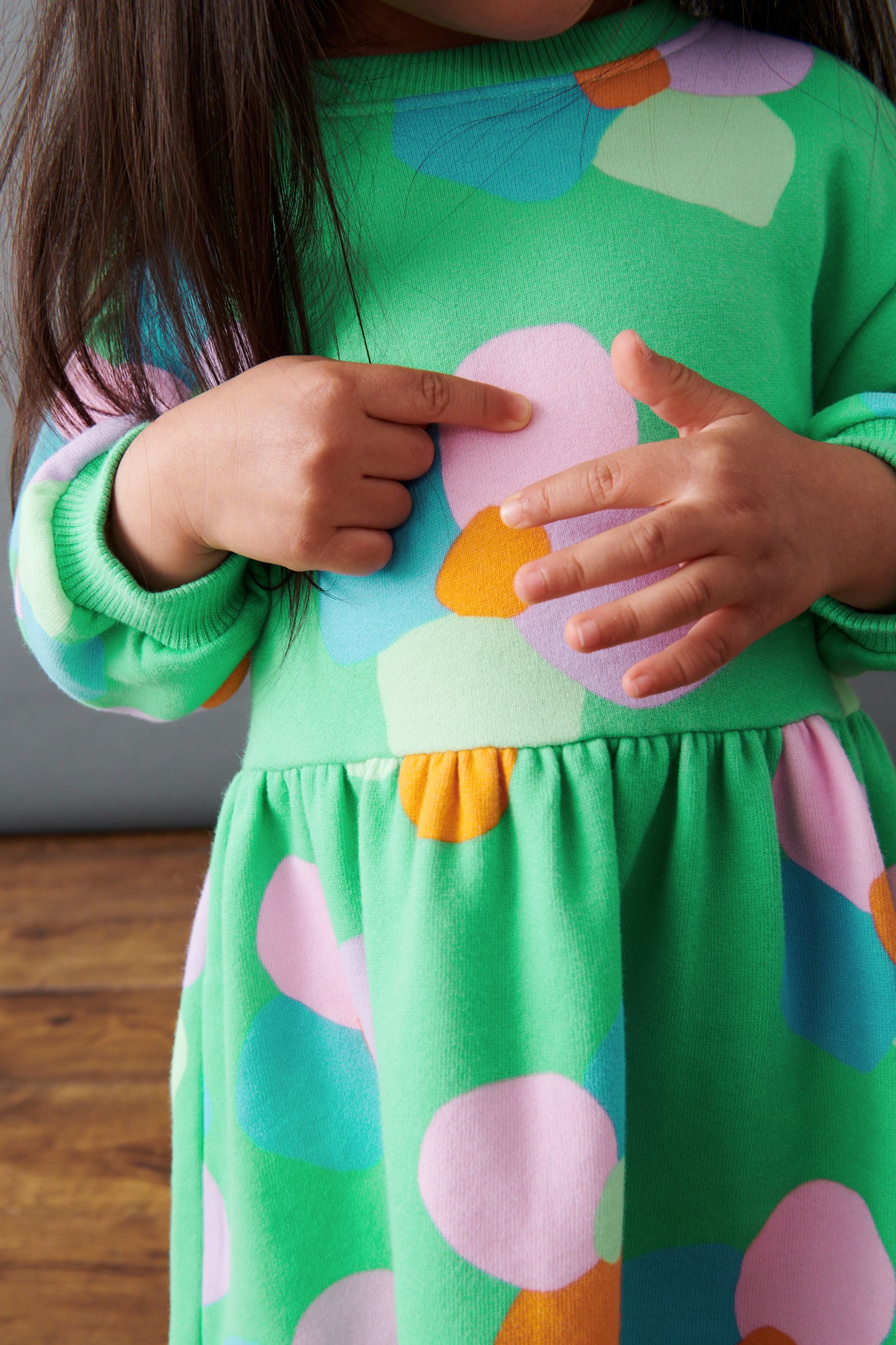 Bright Green Printed Sweat Dress (3mths-7yrs)