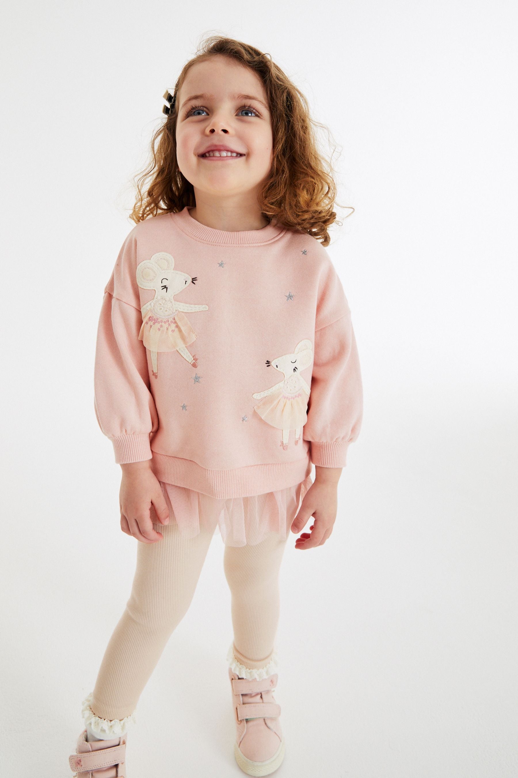 Pink Mice Mesh Hem Sweat and Leggings Set (3mths-7yrs)