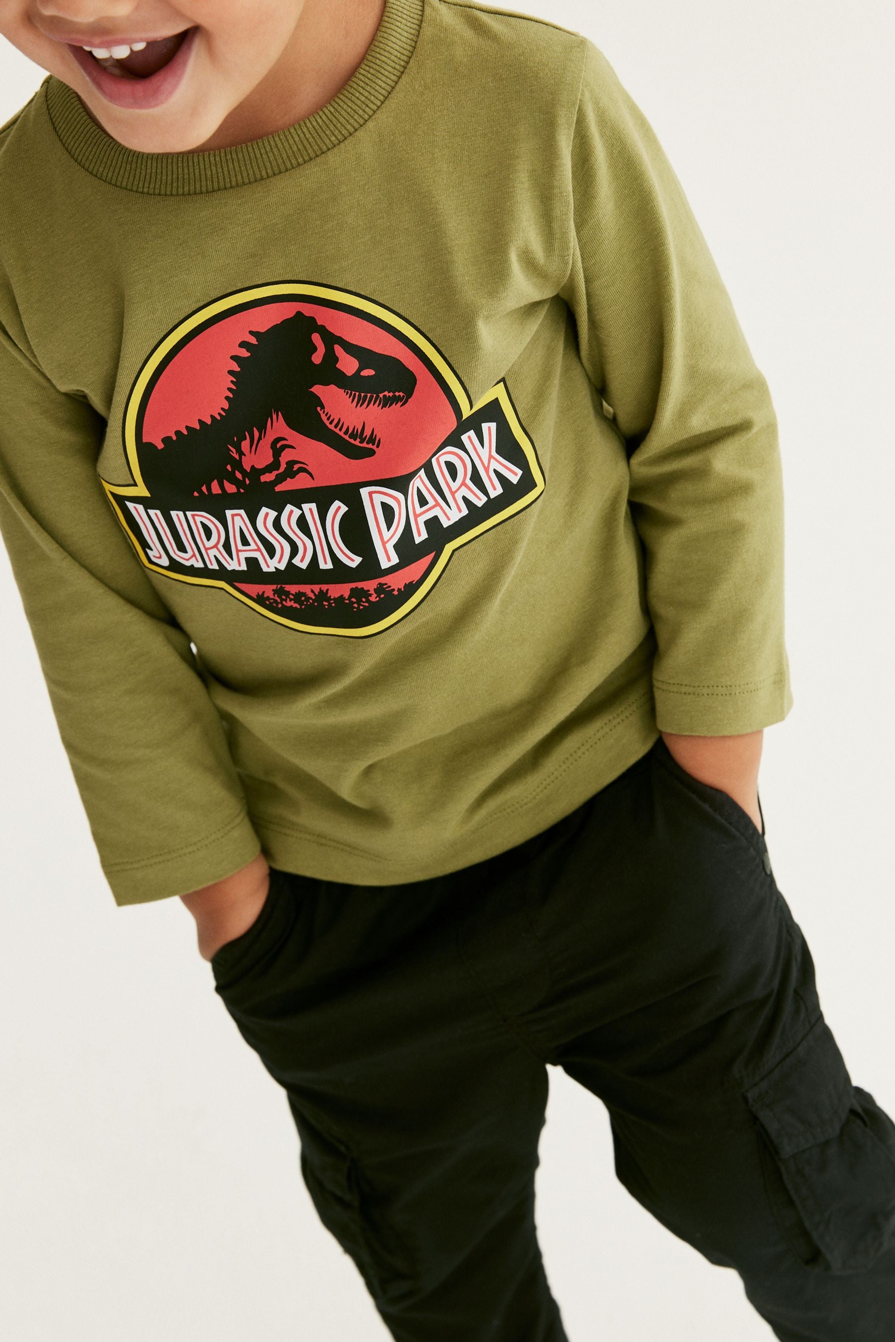 Khaki Green Jurassic Park Long Sleeve T-Shirt (3mths-8yrs)