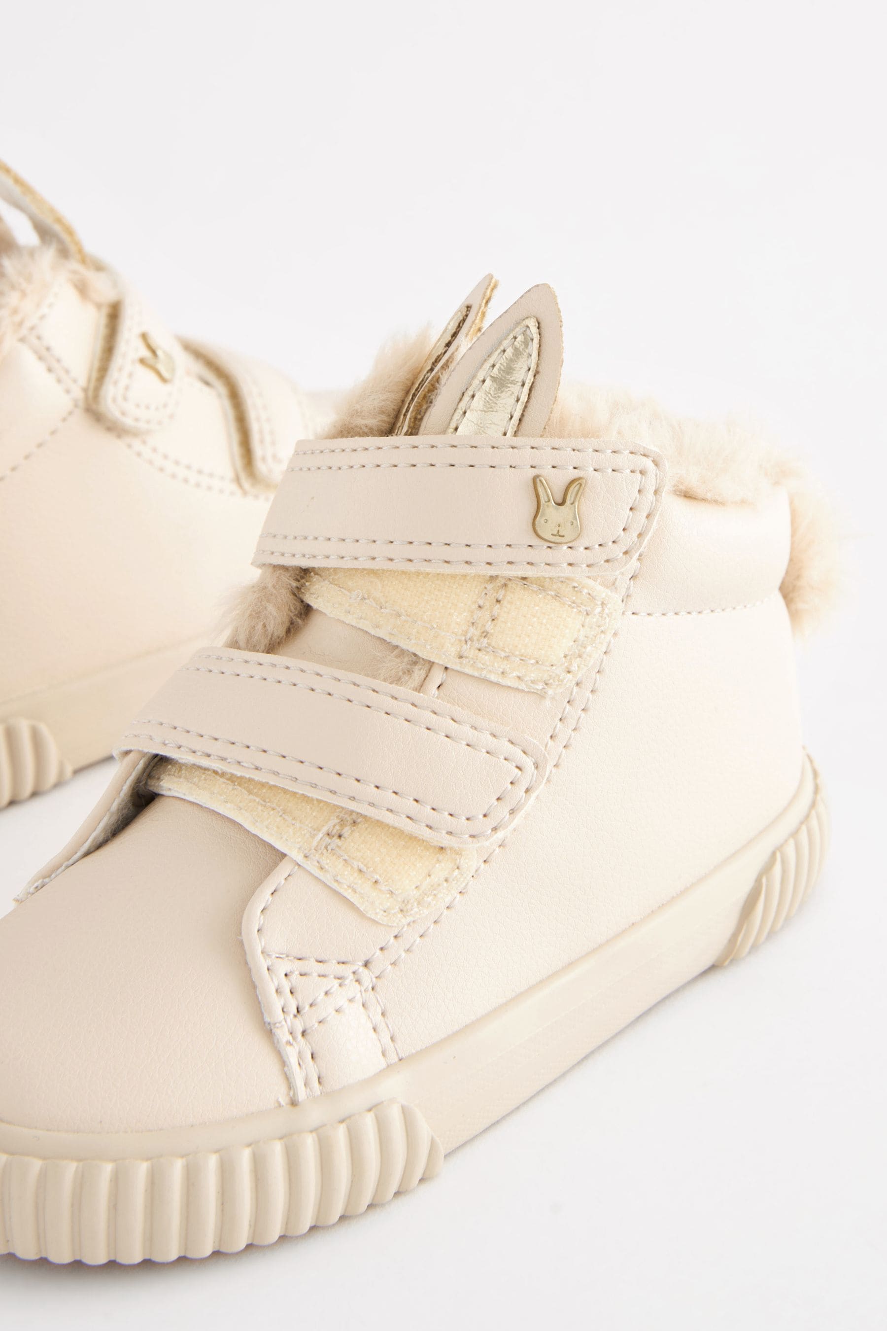 Bone White Bunny Standard Fit (F) Touch Fasten Strap High Top Trainers