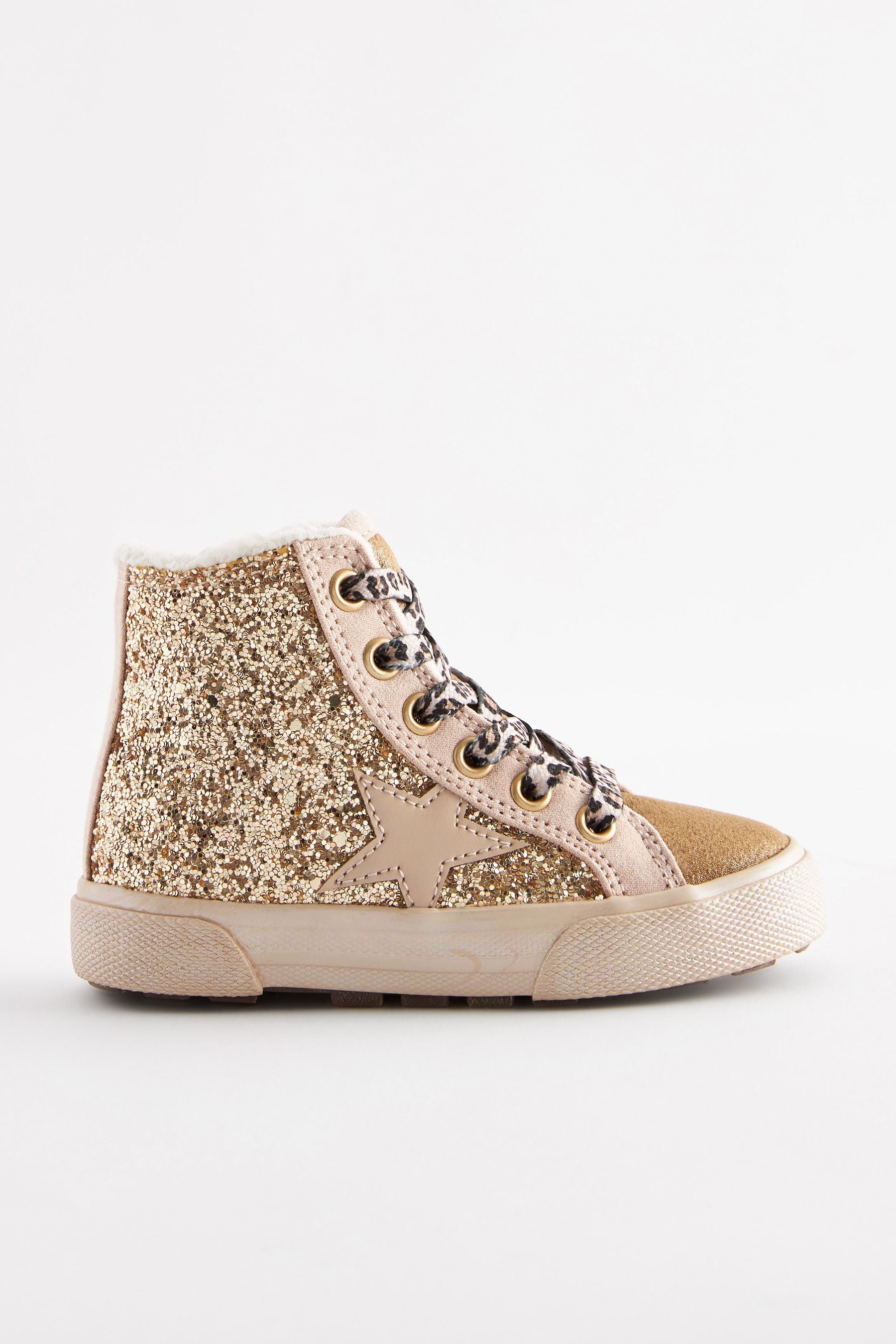 Gold Glitter Glitter Fleece Lined Lace-Up High Top Trainers