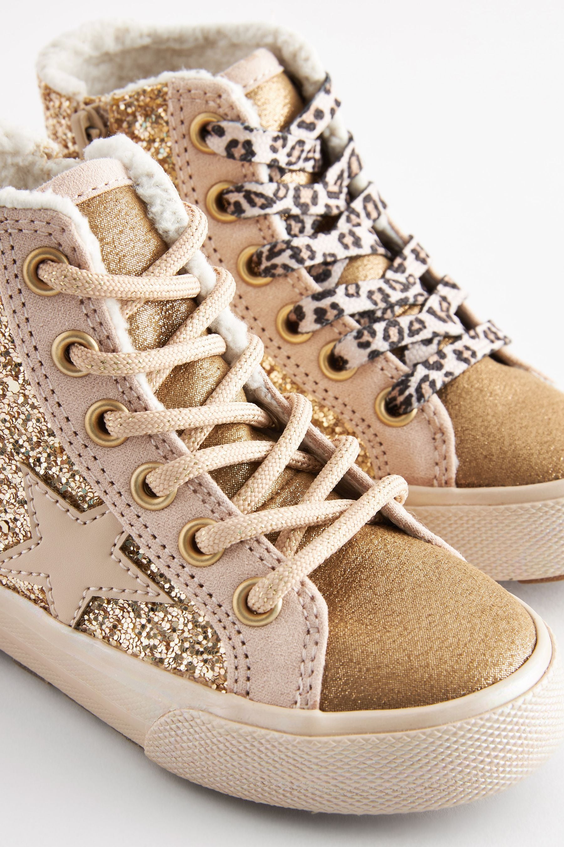 Gold Glitter Glitter Fleece Lined Lace-Up High Top Trainers