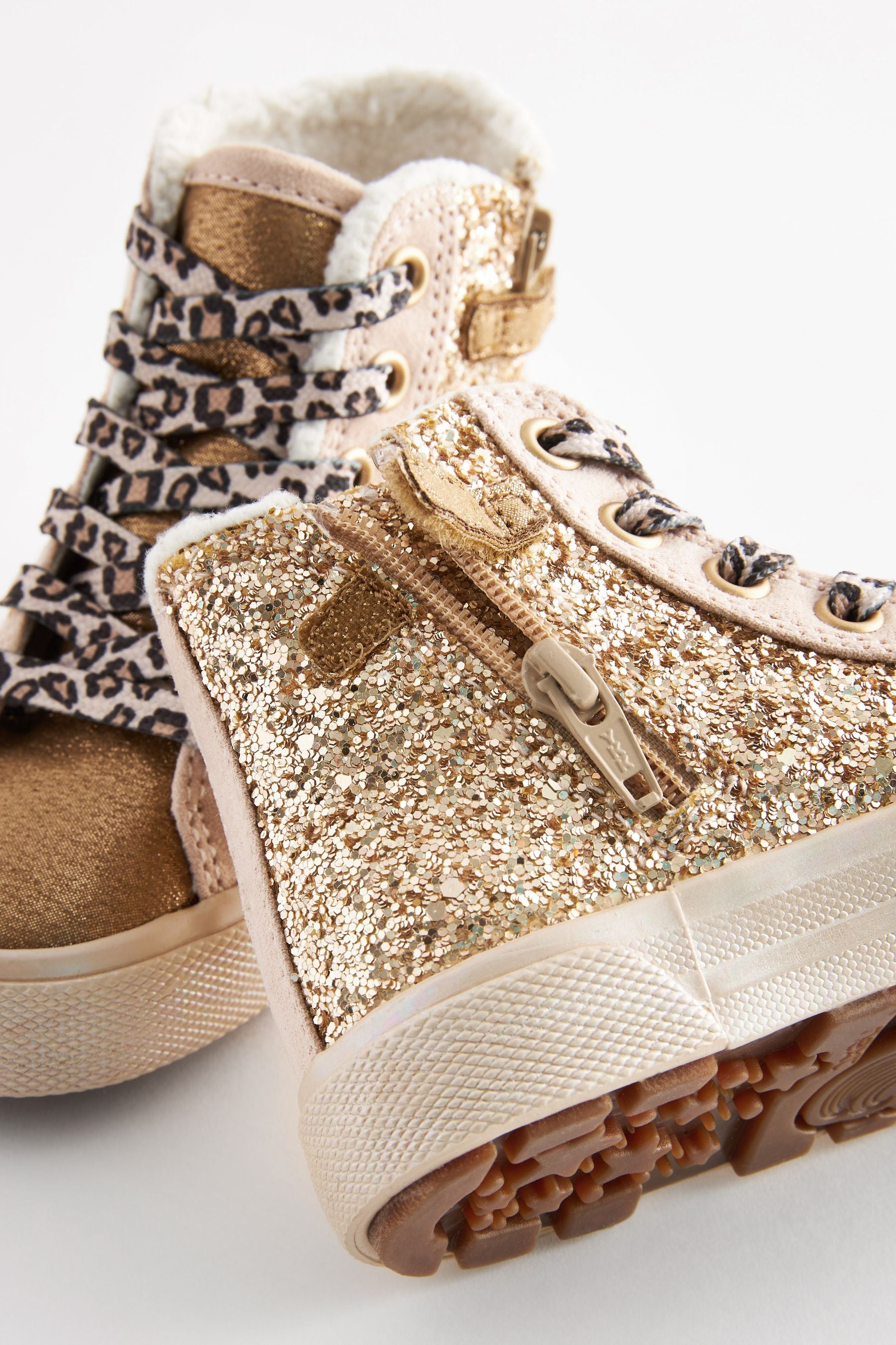 Gold Glitter Glitter Fleece Lined Lace-Up High Top Trainers