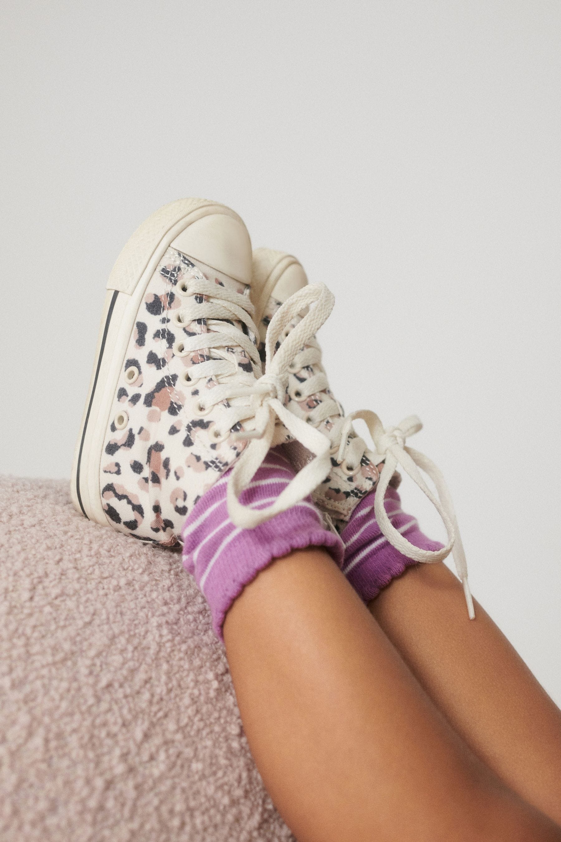 White/Tan Brown Animal Print High Top Trainers