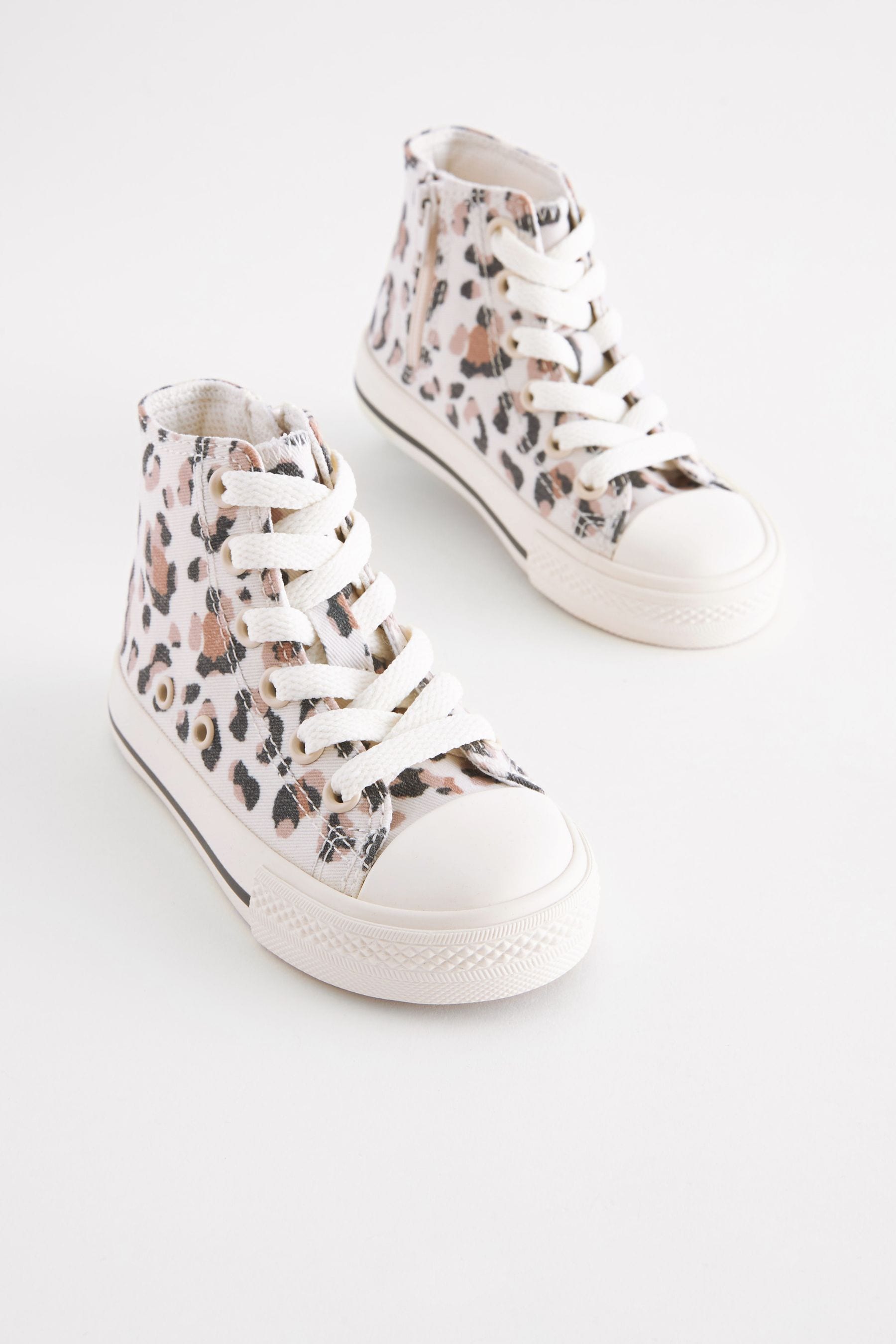 White/Tan Brown Animal Print High Top Trainers