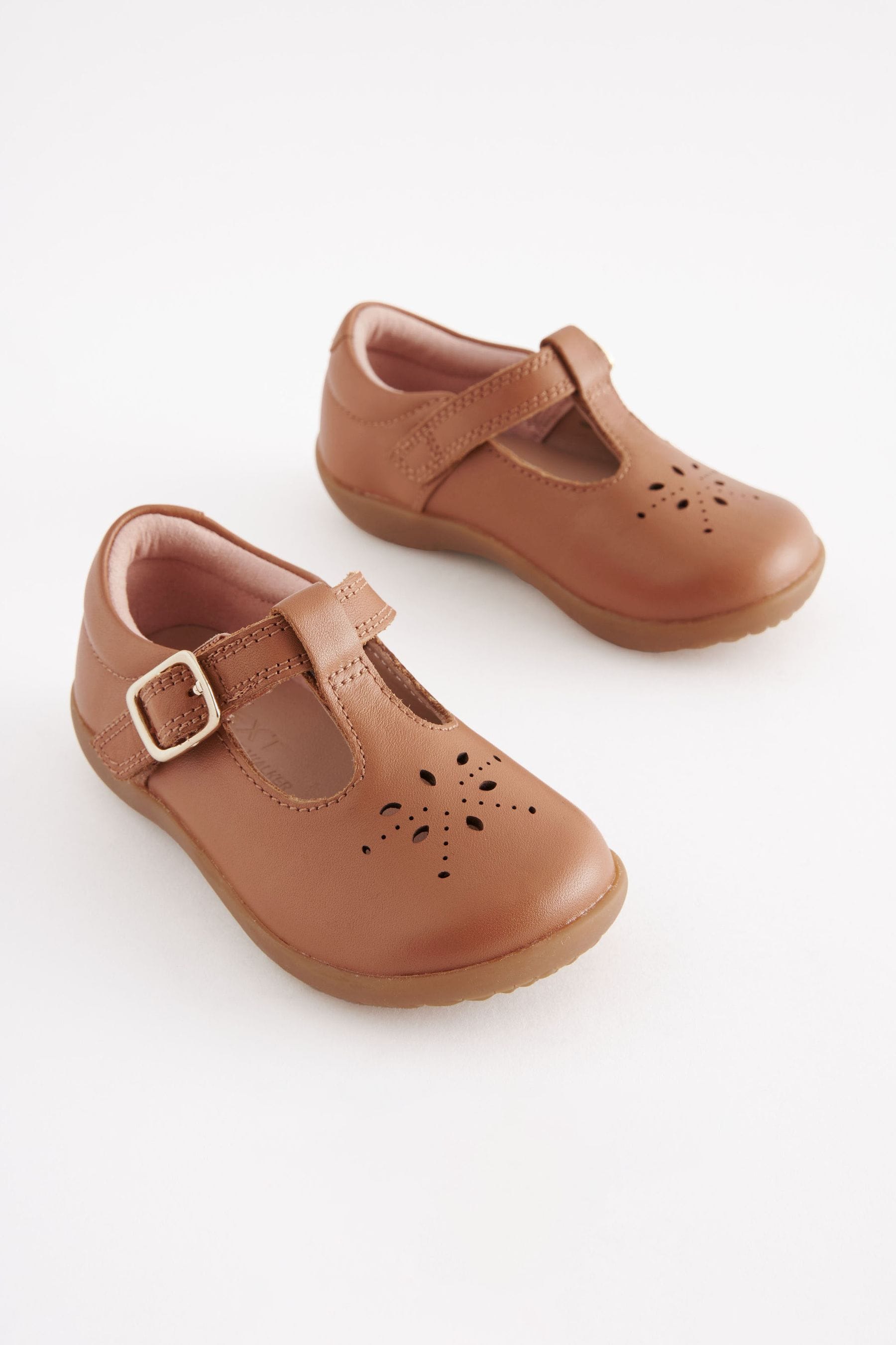 Tan Brown Leather Standard Fit (F) First Walker T-Bar Shoes