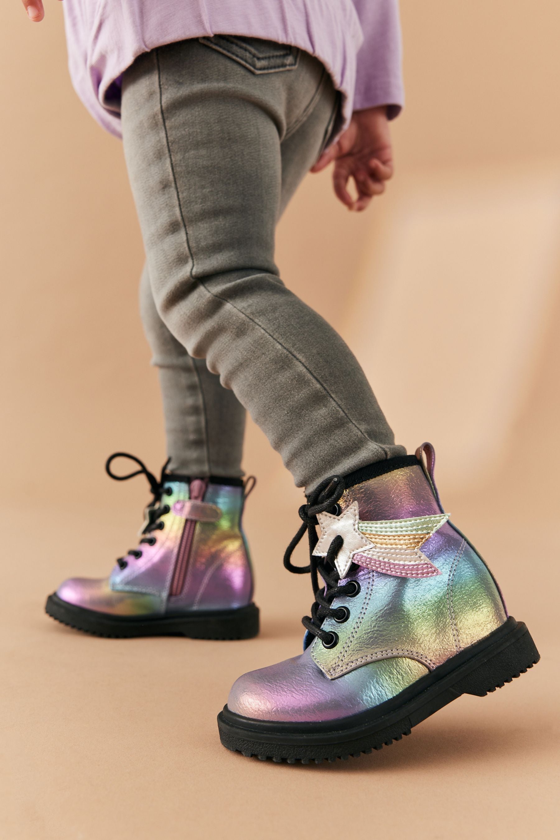 Rainbow Standard Fit (F) Warm Lined Lace-Up Boots