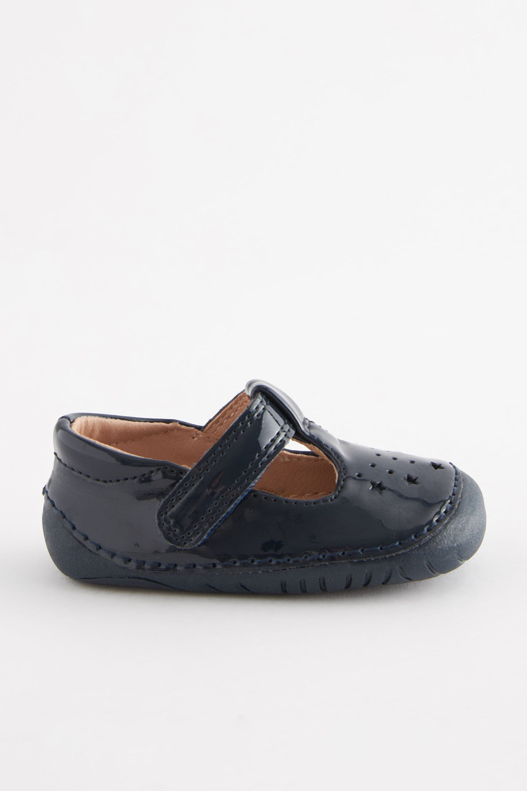 Navy Blue Patent Standard Fit (F) Crawler T-Bar Shoes