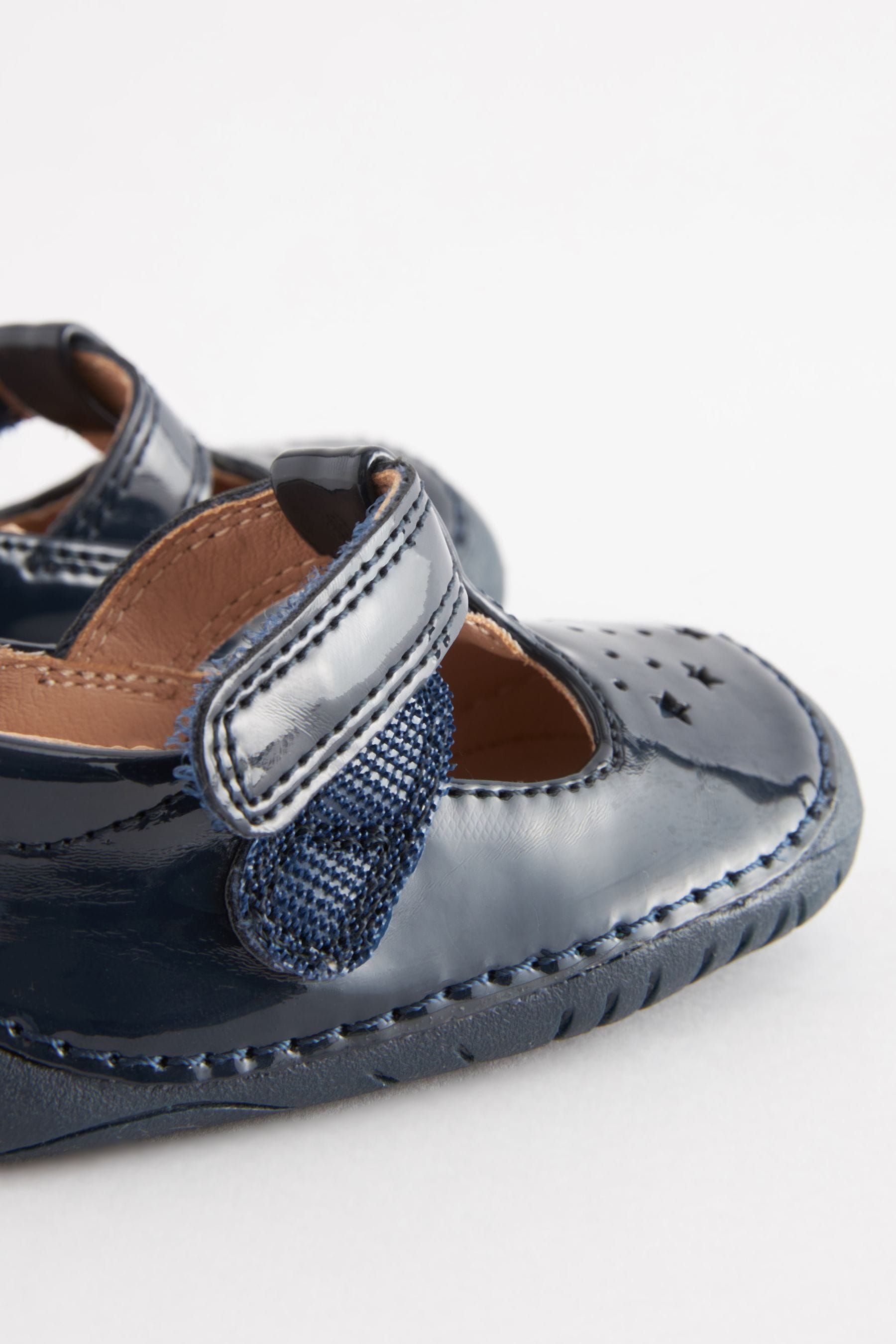 Navy Blue Patent Standard Fit (F) Crawler T-Bar Shoes