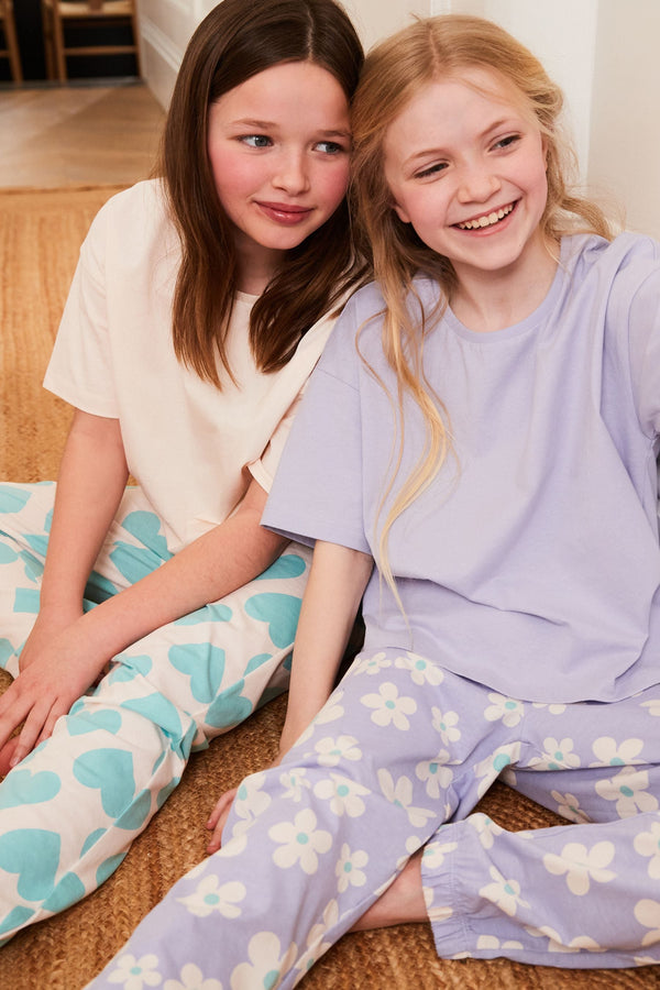 Cream/Lilac Cotton Pyjamas 2 Packs (3-16yrs)