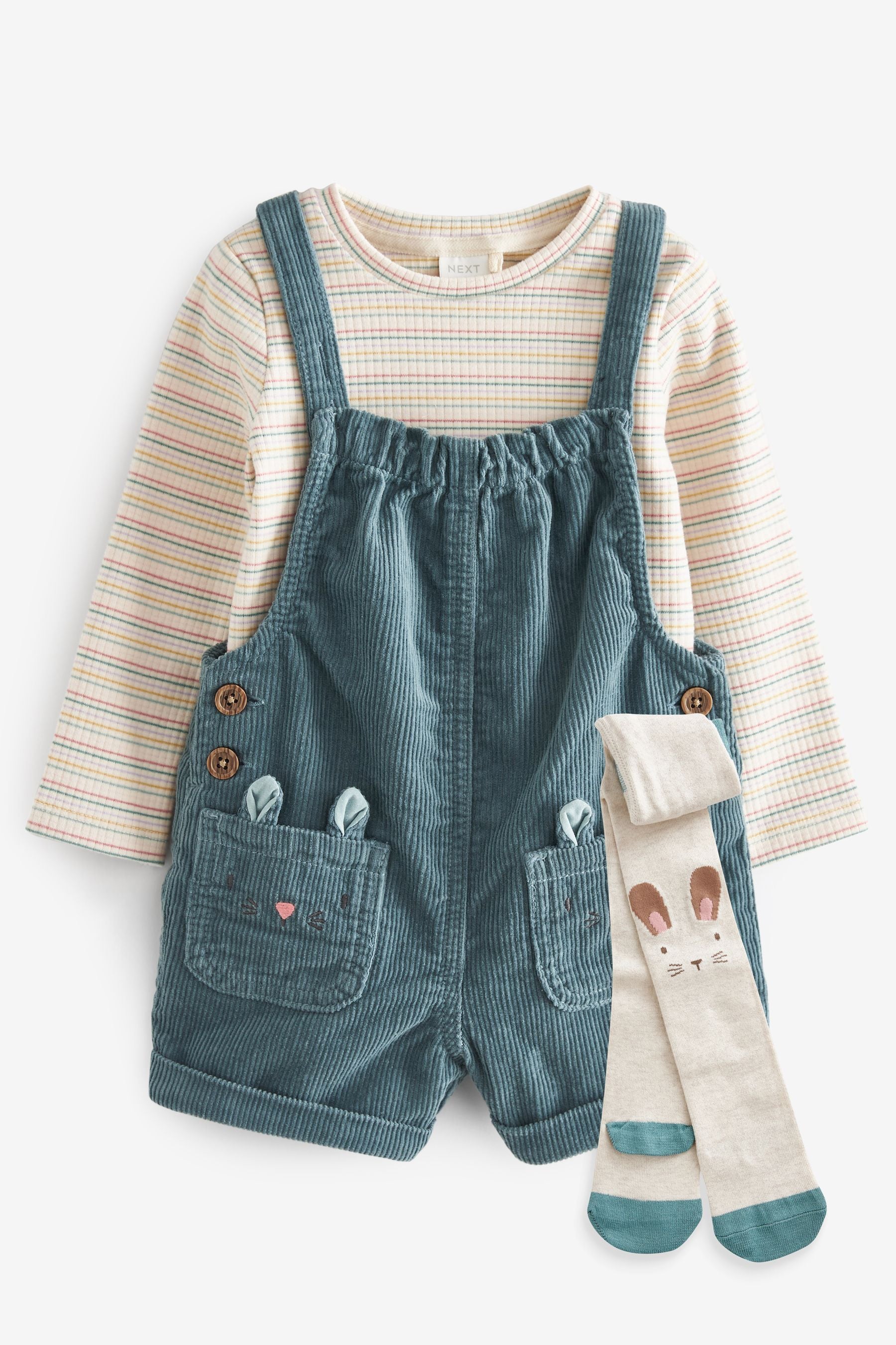 Blue Corduroy Dungarees 3 Piece Set (3mths-7yrs)