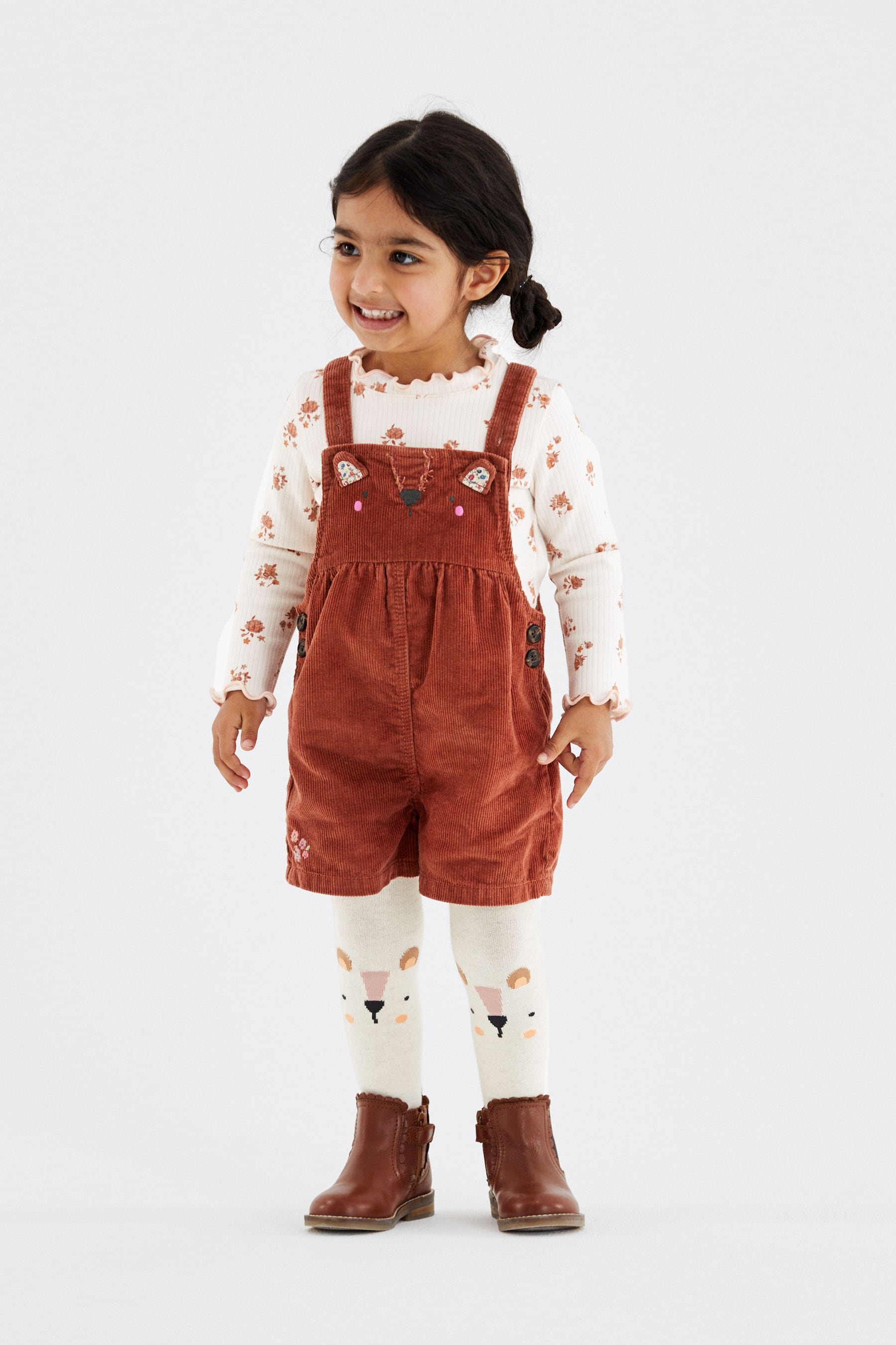 Rust Brown Corduroy Dungarees 3 Piece Set (3mths-7yrs)