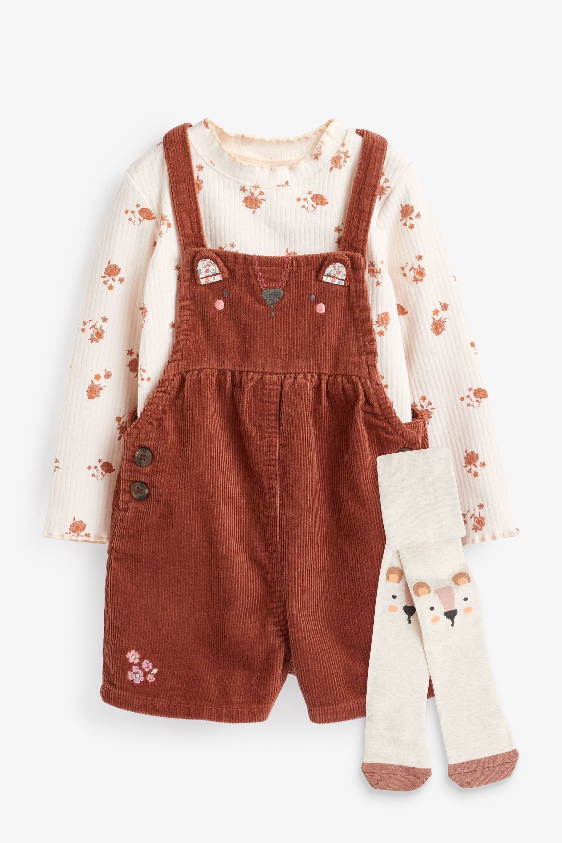 Rust Brown Corduroy Dungarees 3 Piece Set (3mths-7yrs)