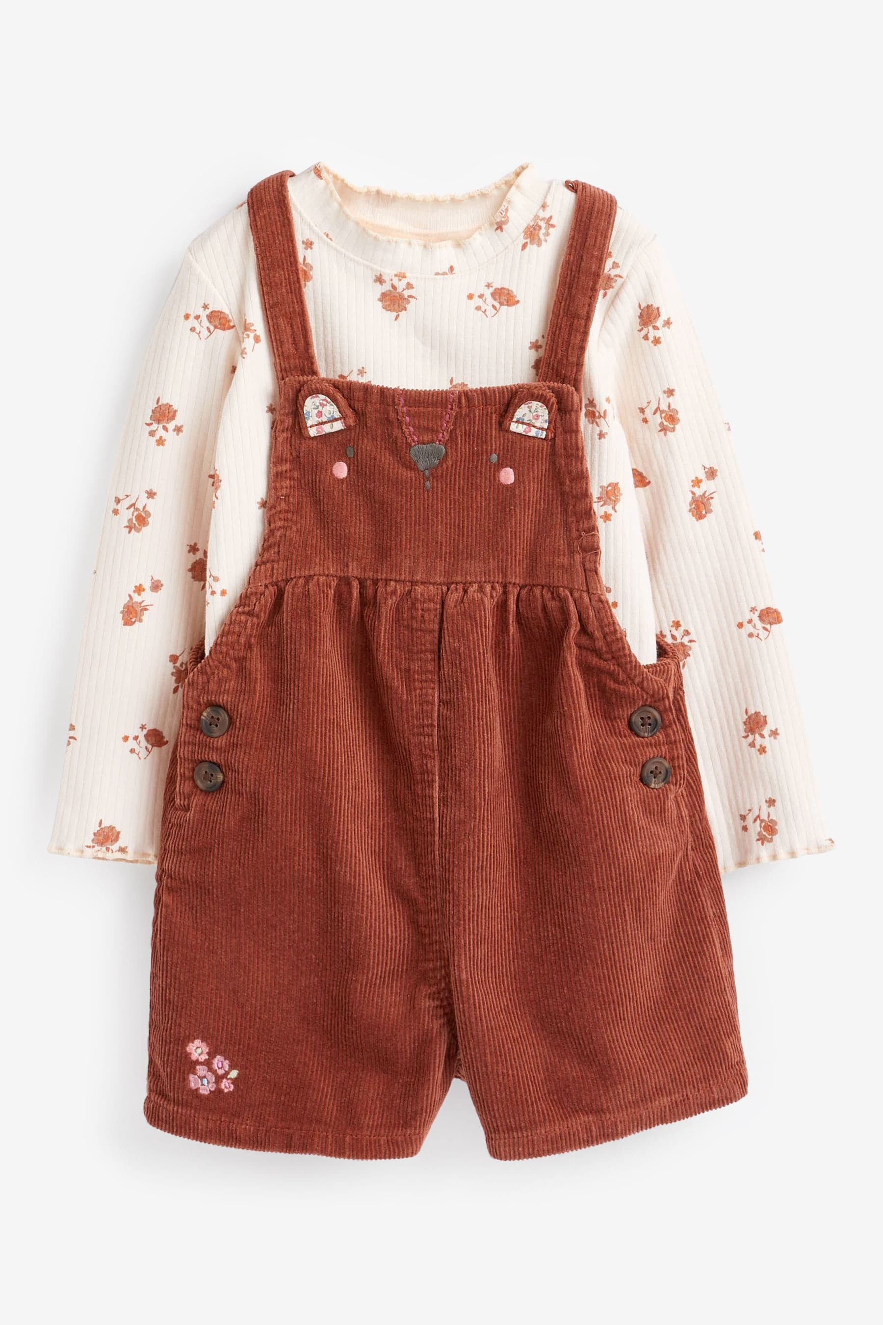 Rust Brown Corduroy Dungarees 3 Piece Set (3mths-7yrs)