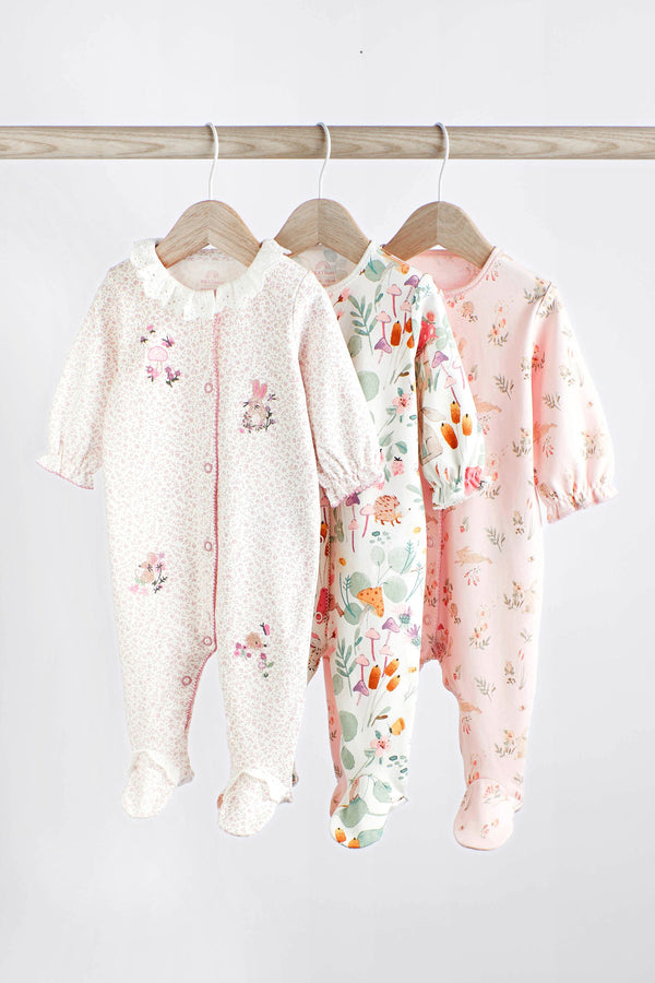 Pink Bunny Floral Baby Character Sleepsuits 3 Pack (0-3yrs)