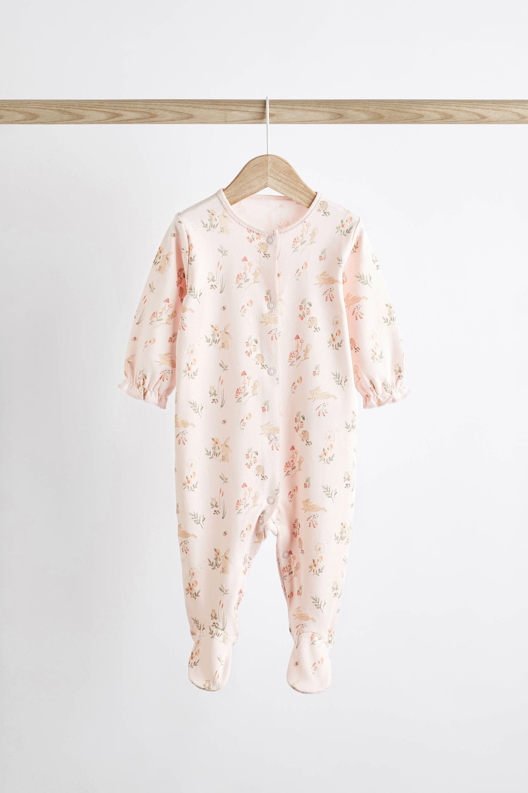 Pink Bunny Floral Baby Character Sleepsuits 3 Pack (0-3yrs)