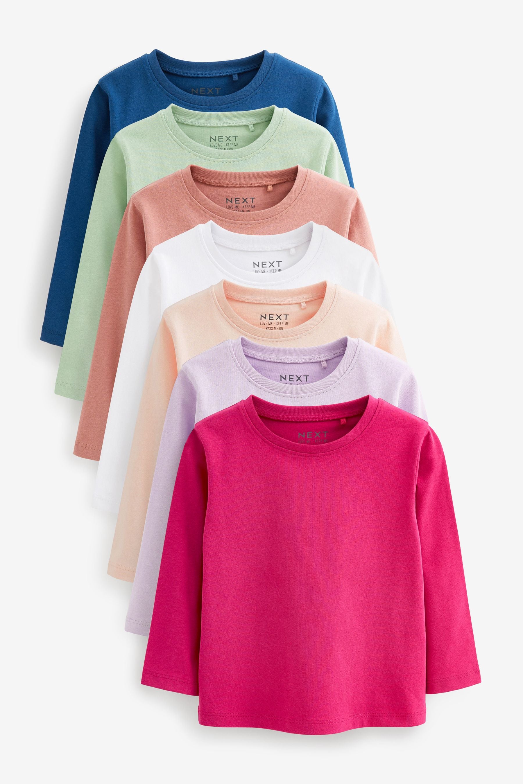 Multicolour 100% Cotton Long Sleeve T-Shirts 7 Pack (3mths-7yrs)