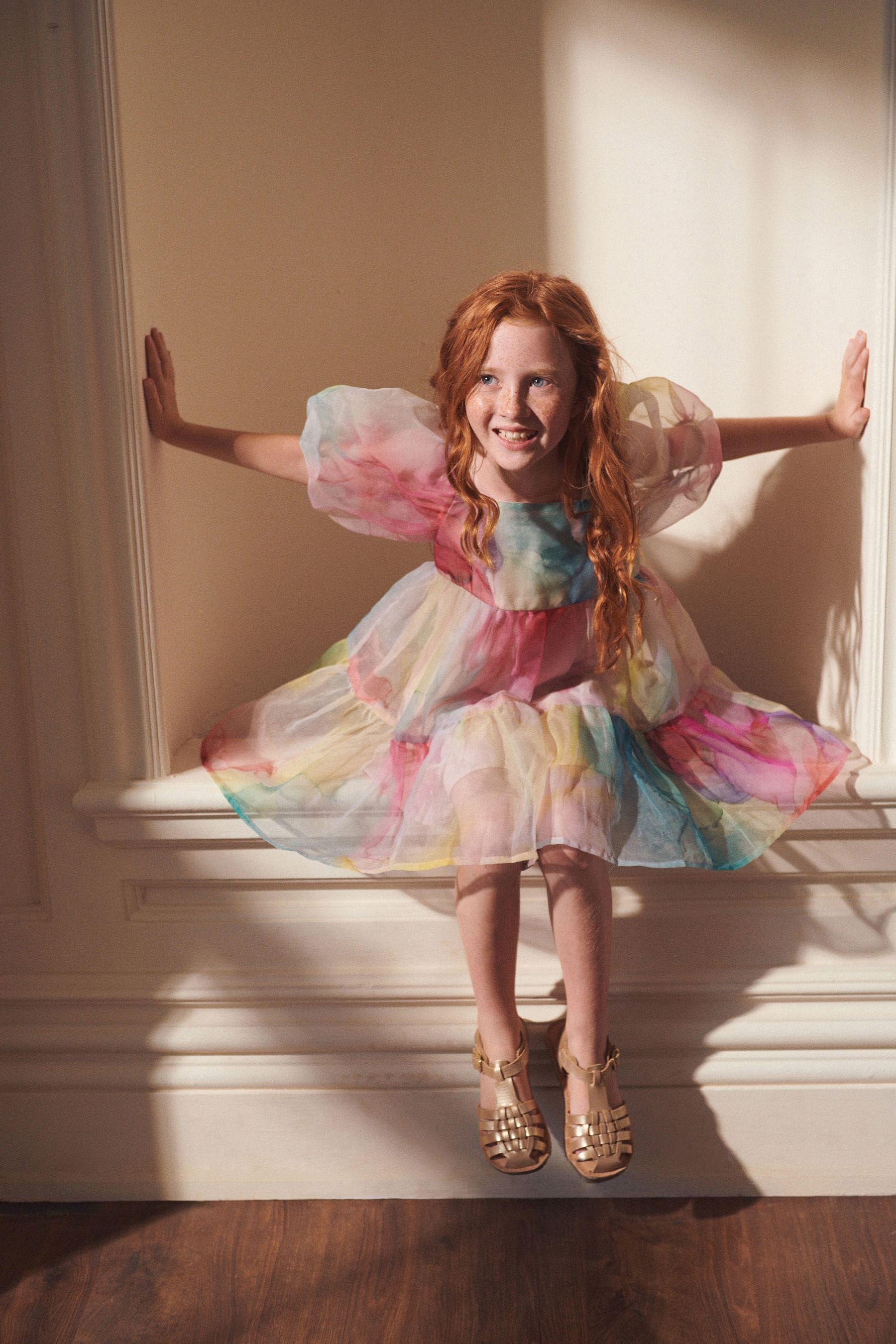 Rainbow Watercolour Tiered Organza Dress (3-16yrs)