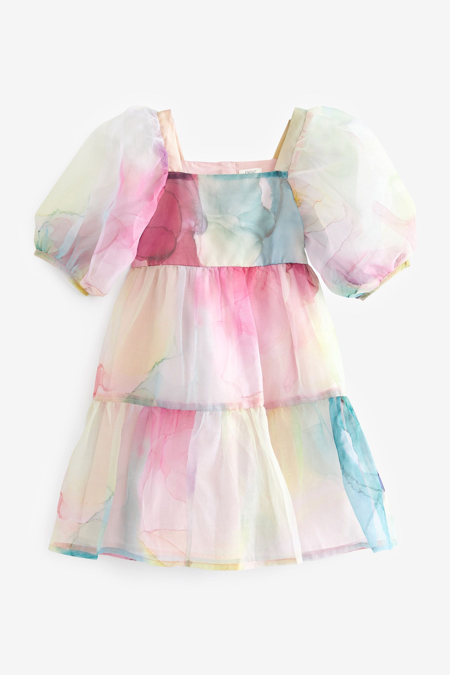 Rainbow Watercolour Tiered Organza Dress (3-16yrs)