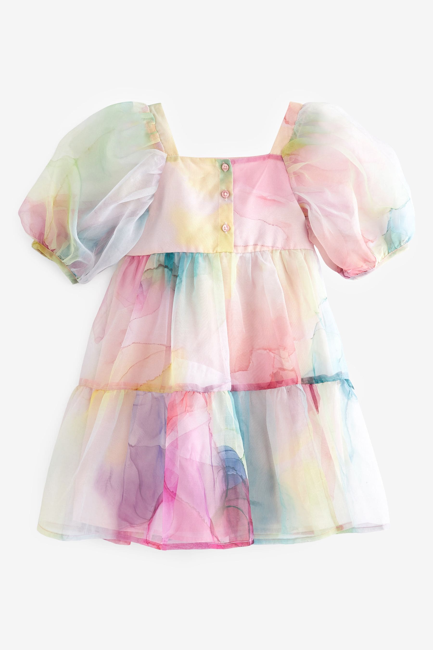 Rainbow Watercolour Tiered Organza Dress (3-16yrs)