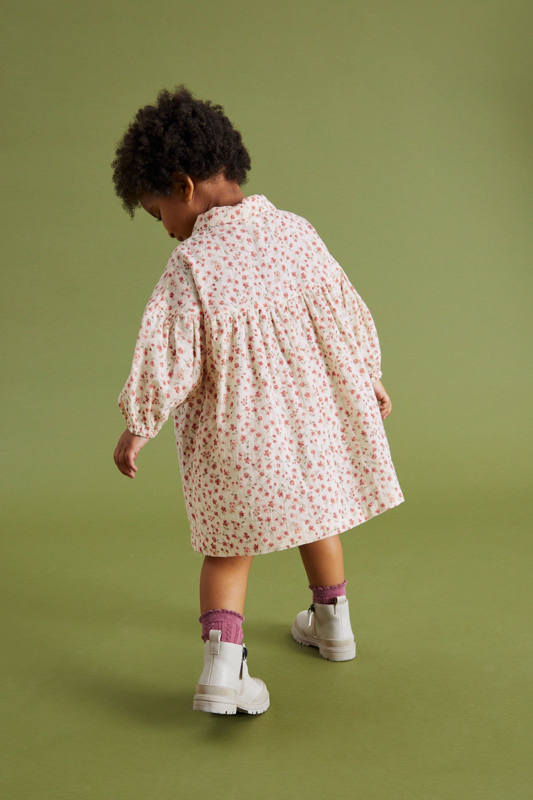 Ivory/Pink Ditsy Cotton Shirt Dress (3mths-8yrs)