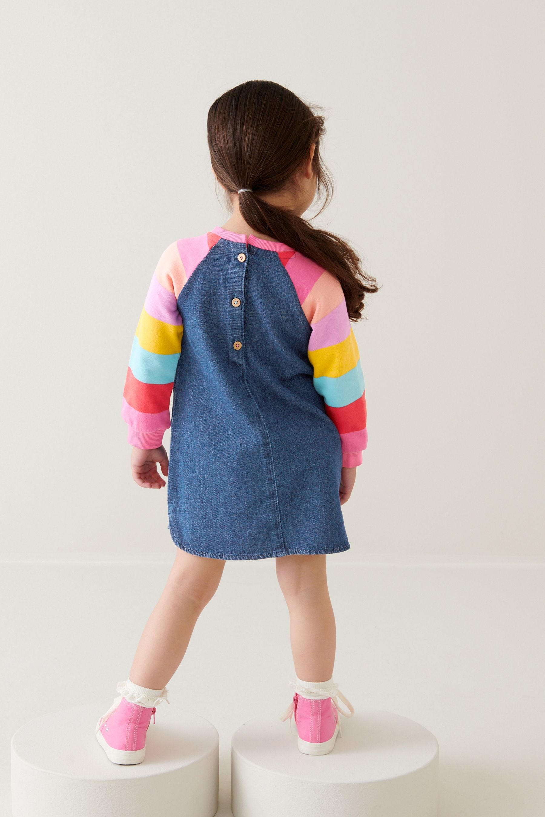 Bright Rainbow Stripe Raglan Denim Dress (3mths-8yrs)