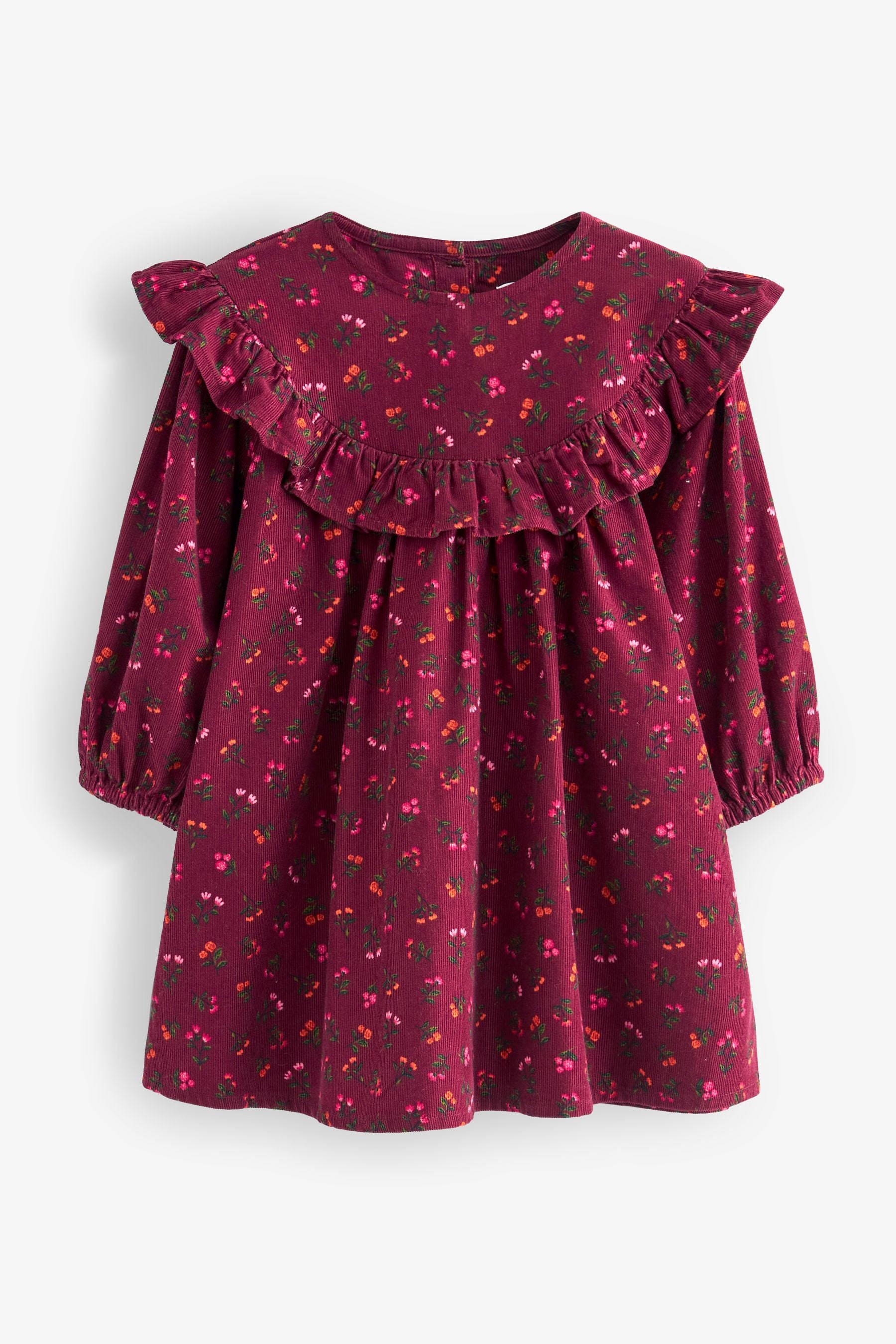 Berry Pink Floral Printed Corduroy Dress (3mths-8yrs)