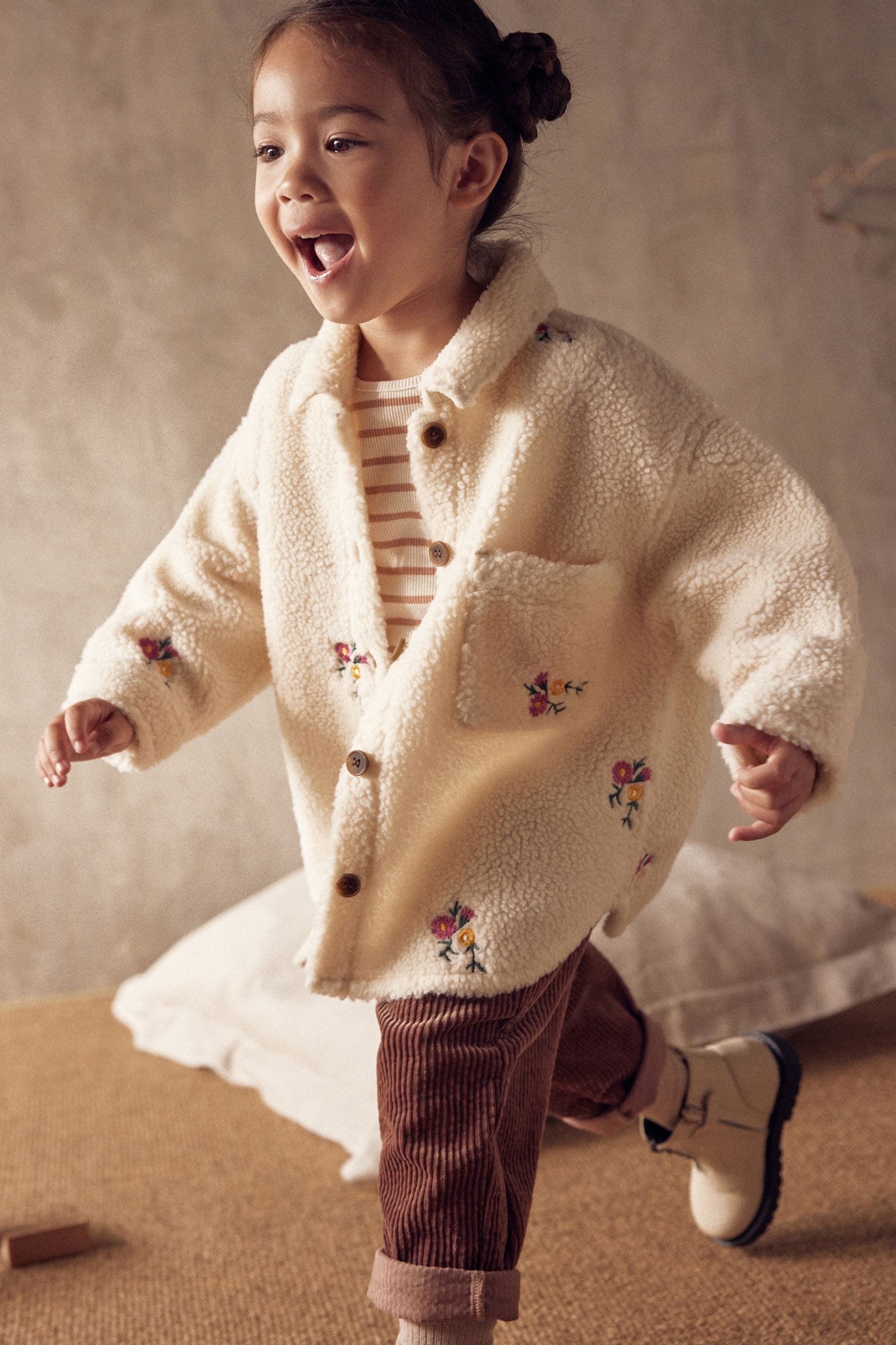 Cream Embroidered Teddy Borg Fleece Shacket (9mths-7yrs)