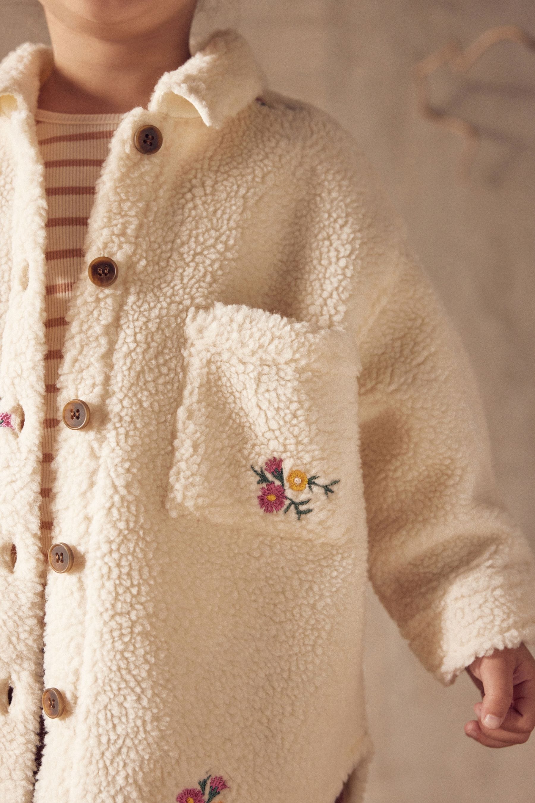 Cream Embroidered Teddy Borg Fleece Shacket (9mths-7yrs)