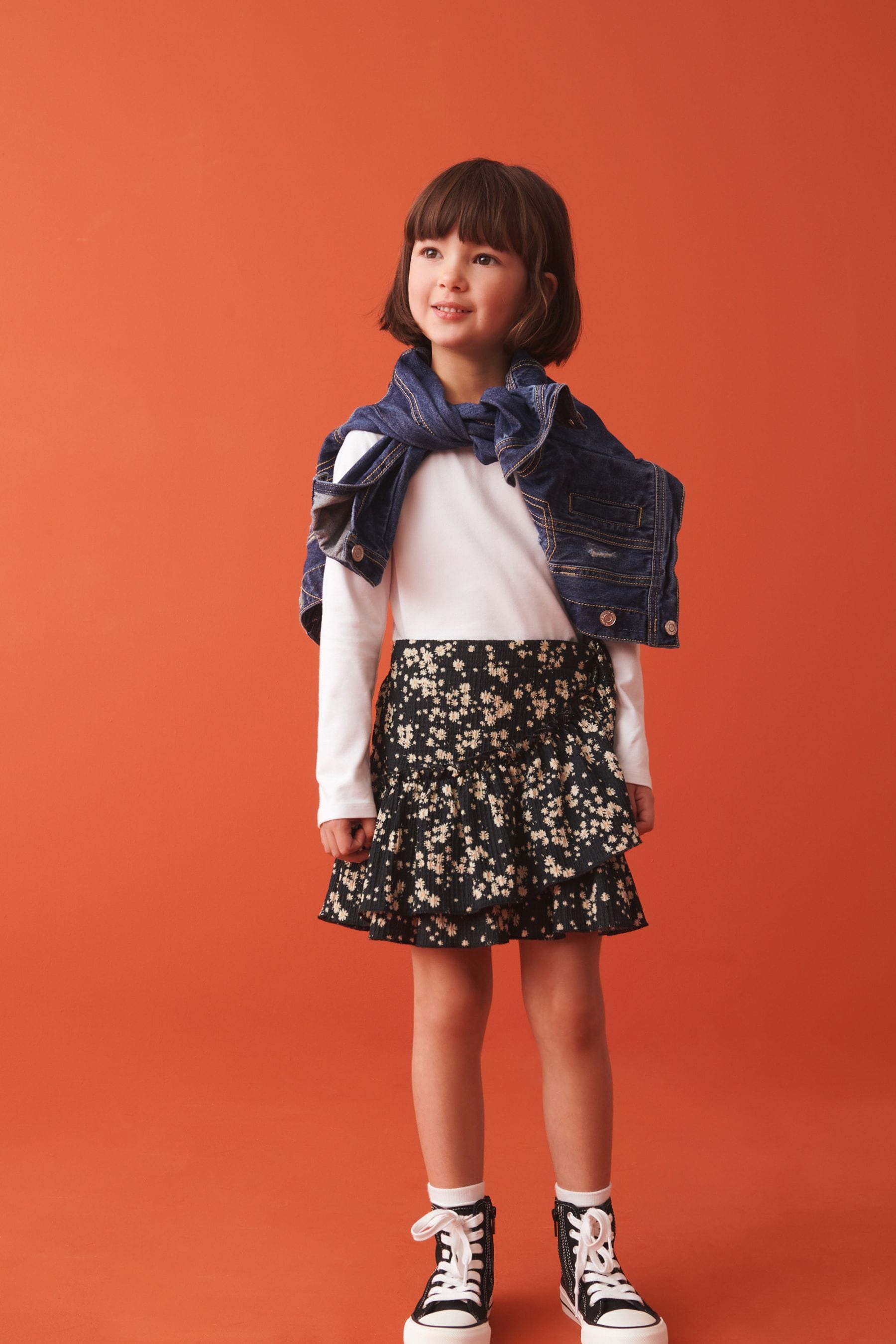 Black Floral Ditsy Wrap Skirt (3-16yrs)