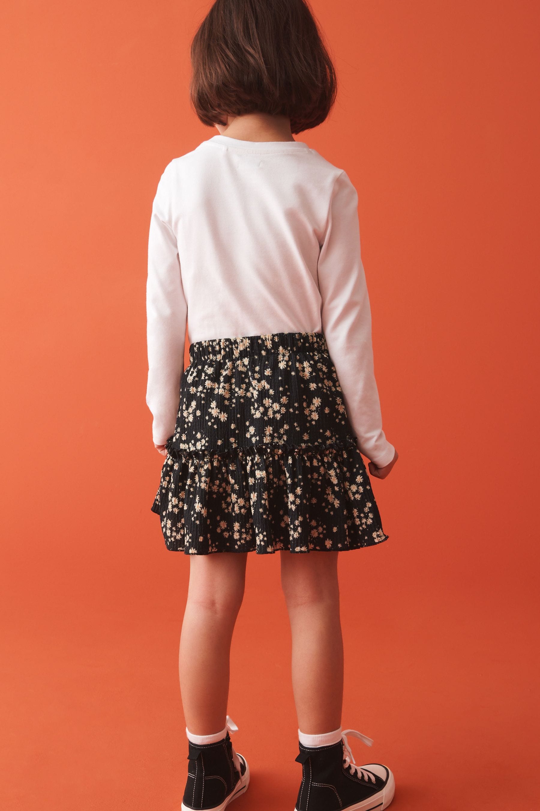 Black Floral Ditsy Wrap Skirt (3-16yrs)