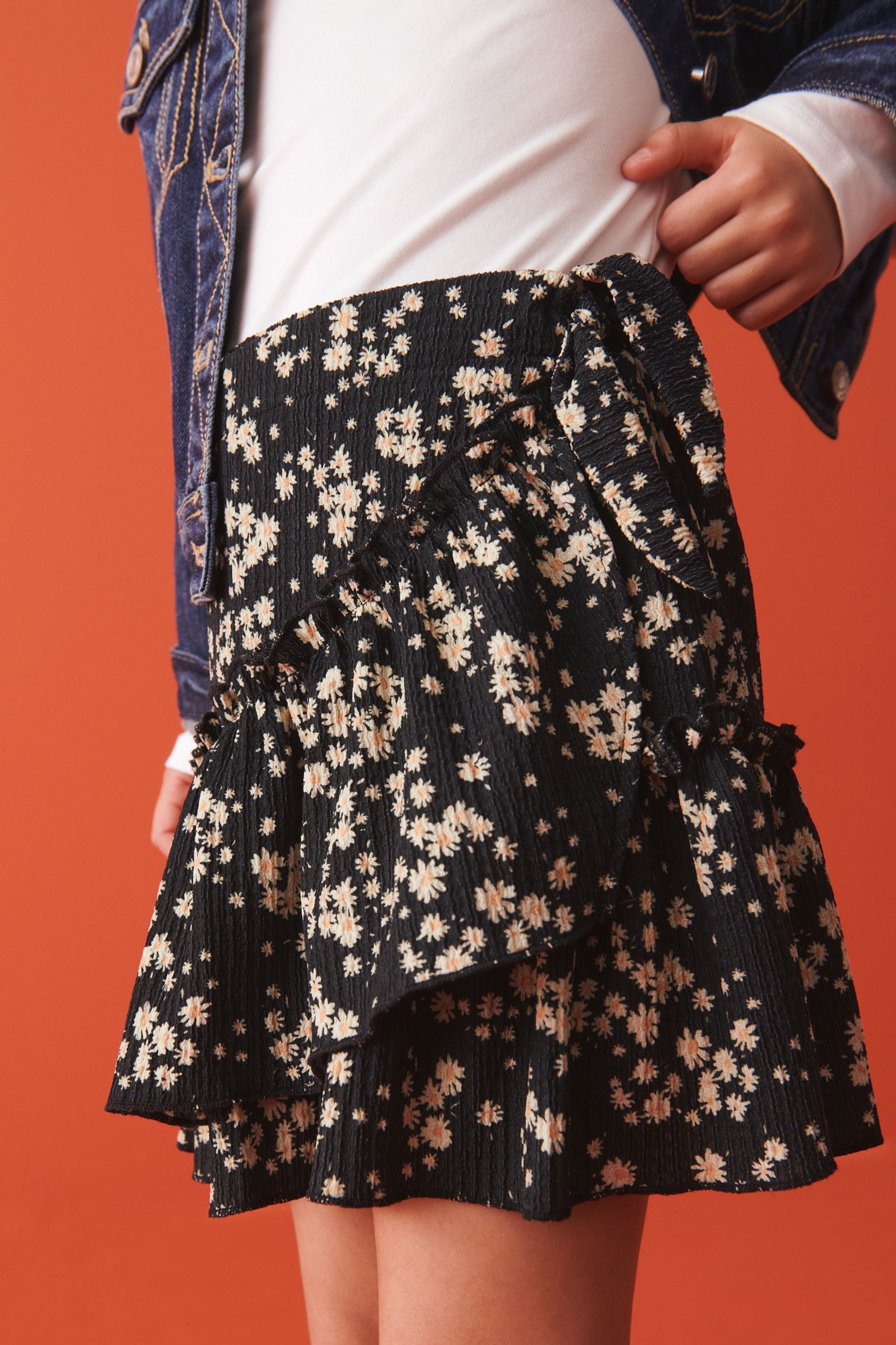 Black Floral Ditsy Wrap Skirt (3-16yrs)