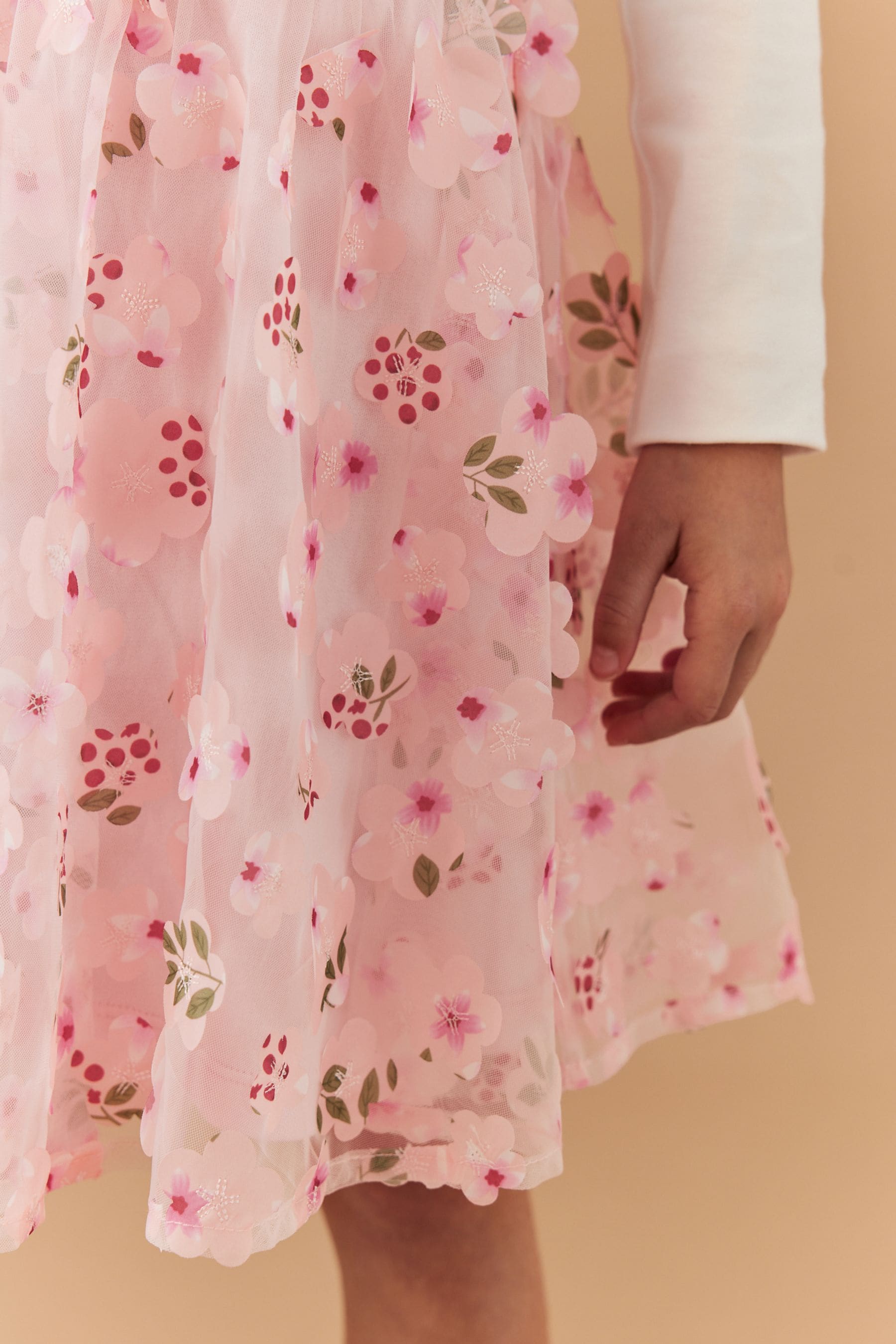 Blush Pink 3D Floral Pull-On Skirt (3-16yrs)