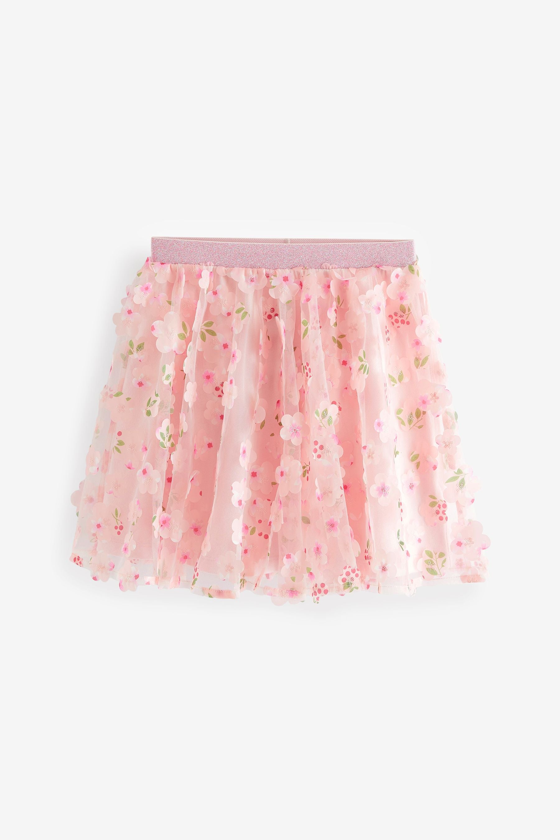 Blush Pink 3D Floral Pull-On Skirt (3-16yrs)